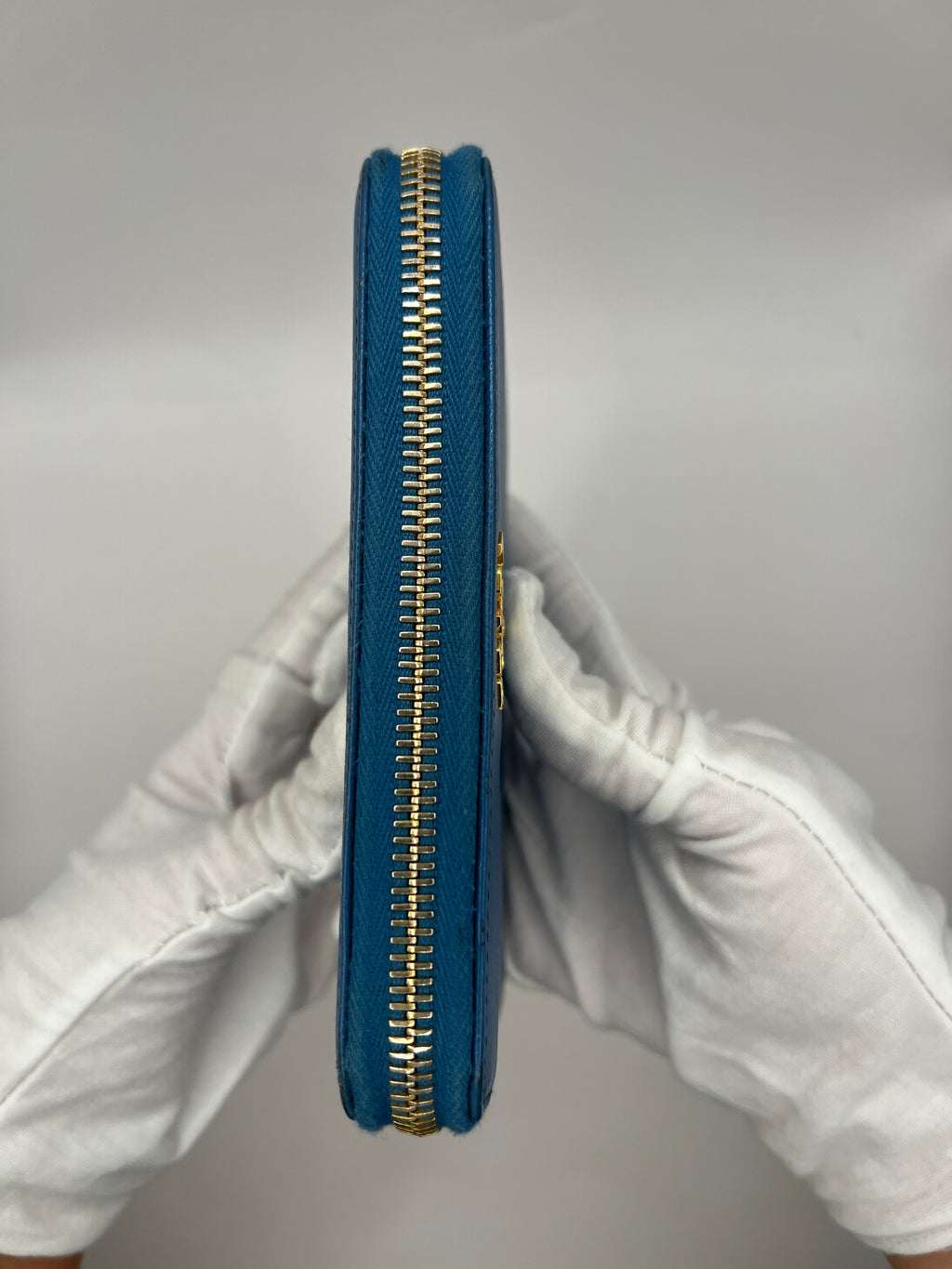 Prada Saffiano Leather Blue Zip-Around Wallet Blue with Box