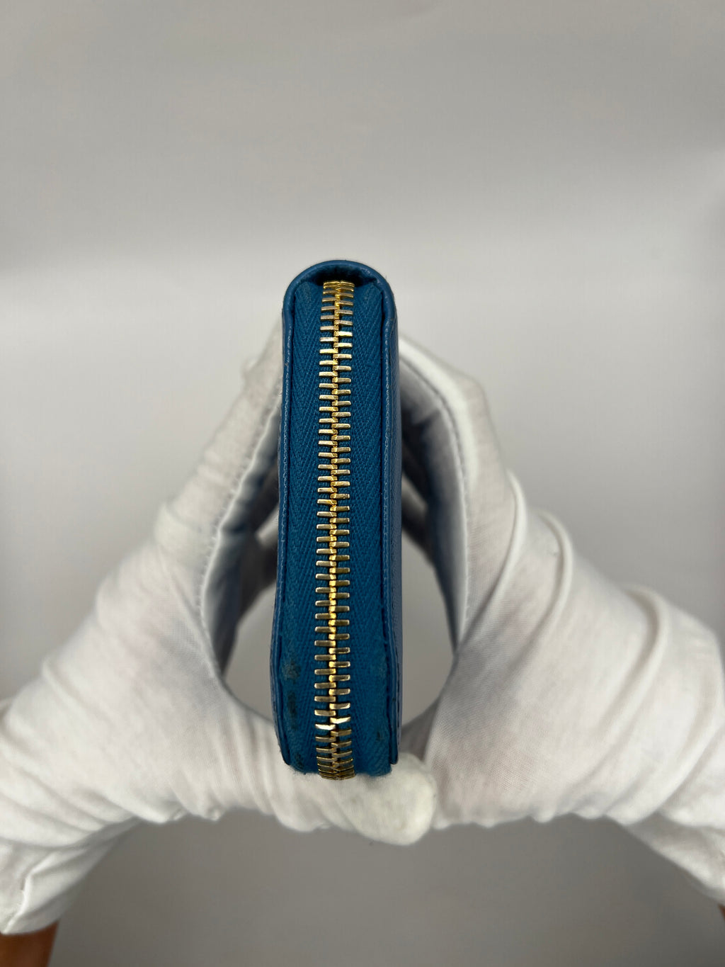 Prada Saffiano Leather Blue Zip-Around Wallet Blue with Box