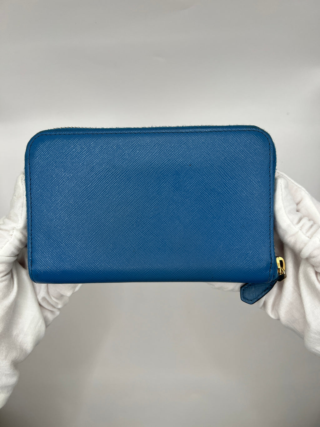 Prada Saffiano Leather Blue Zip-Around Wallet Blue with Box