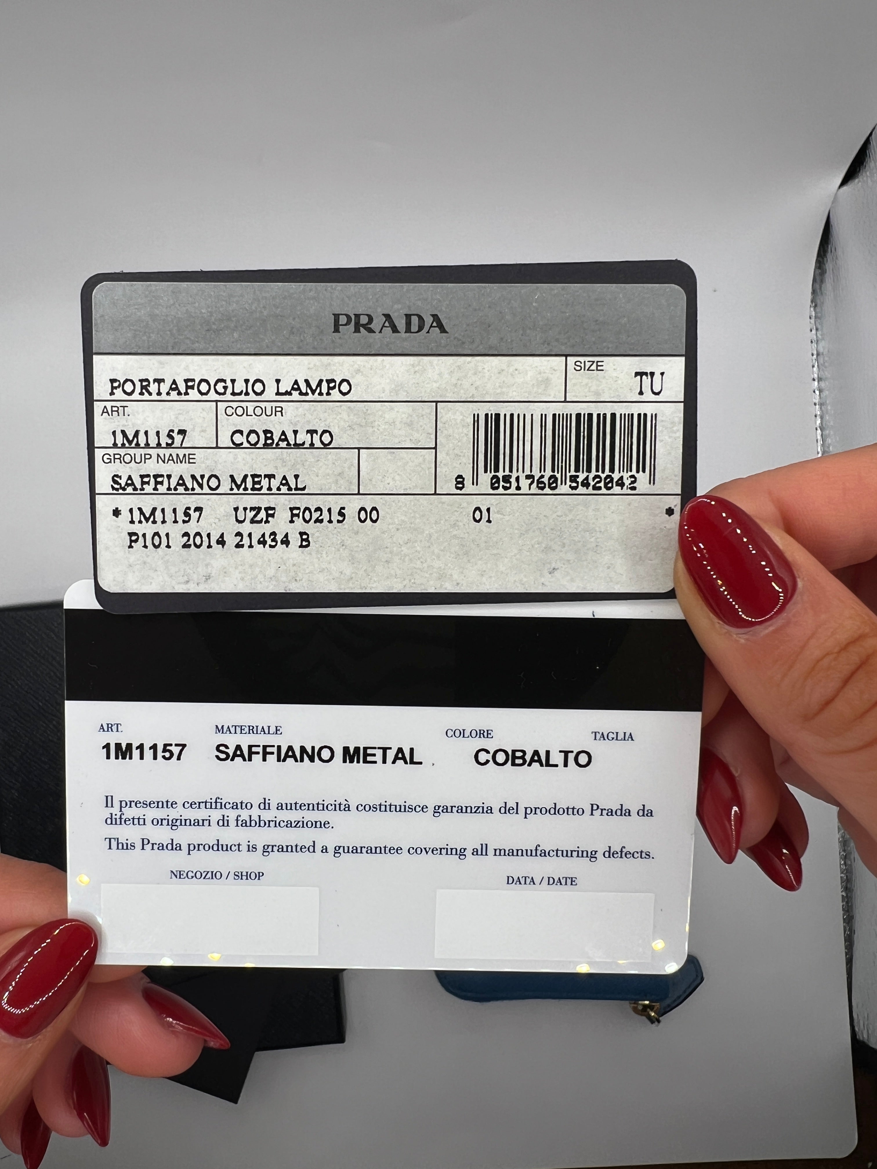 Prada Saffiano Leather Blue Zip-Around Wallet Blue with Box