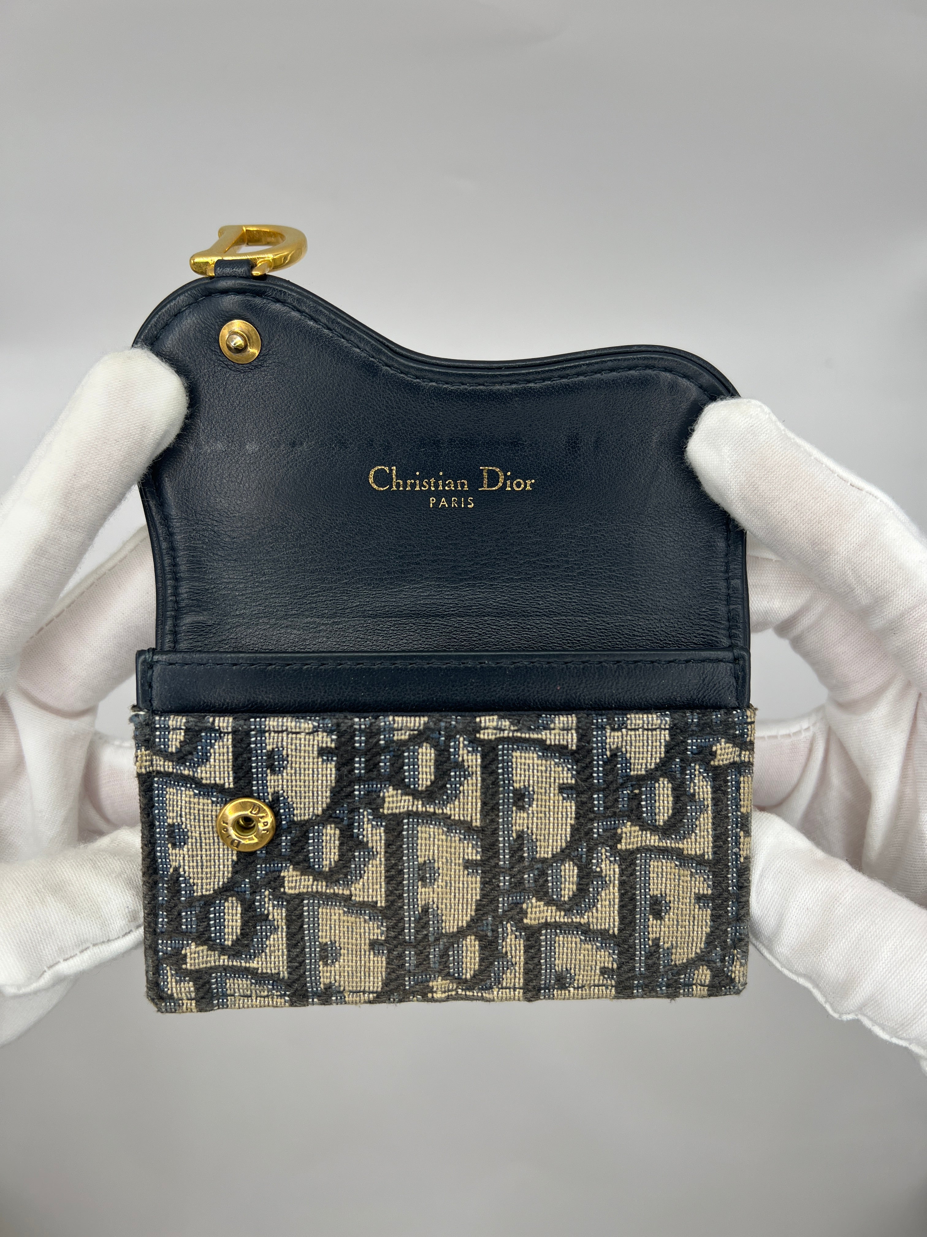 Christian Dior Oblique Saddle Wallet in Navy