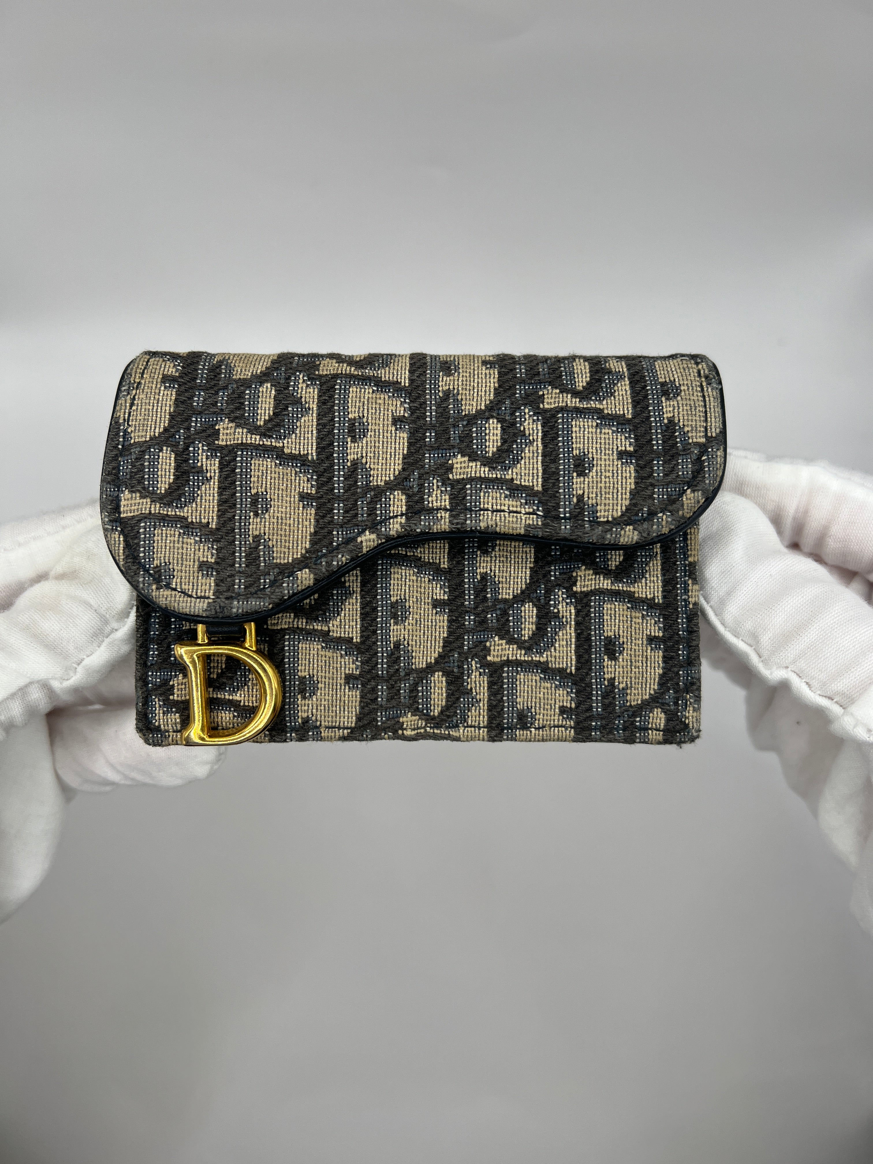 Christian Dior Oblique Saddle Wallet in Navy