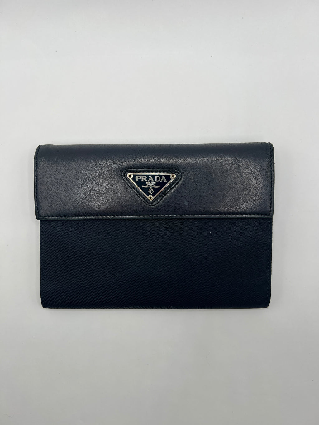 Prada Nylon & Leather Black Trifold Wallet