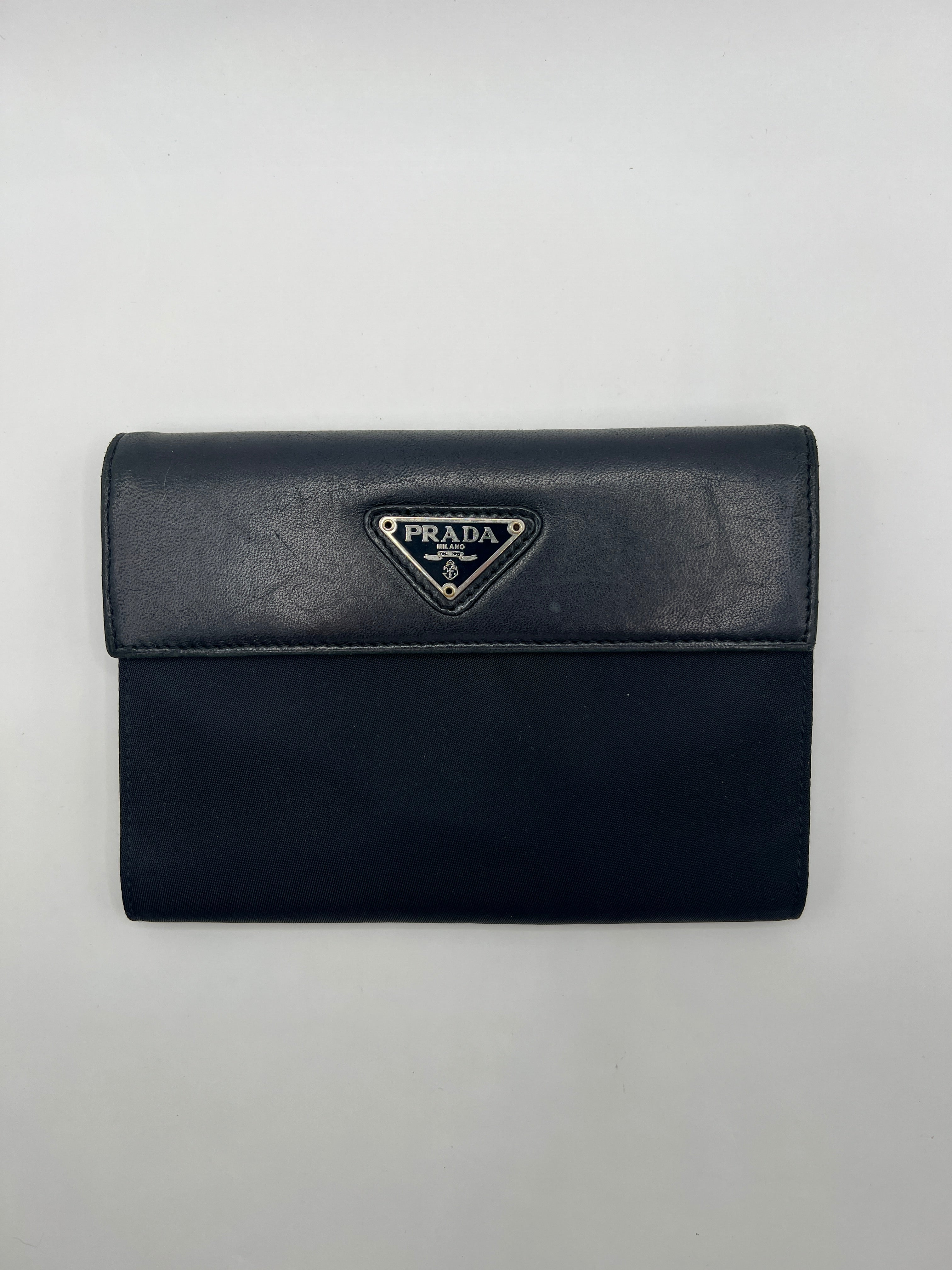Prada Nylon & Leather Black Trifold Wallet