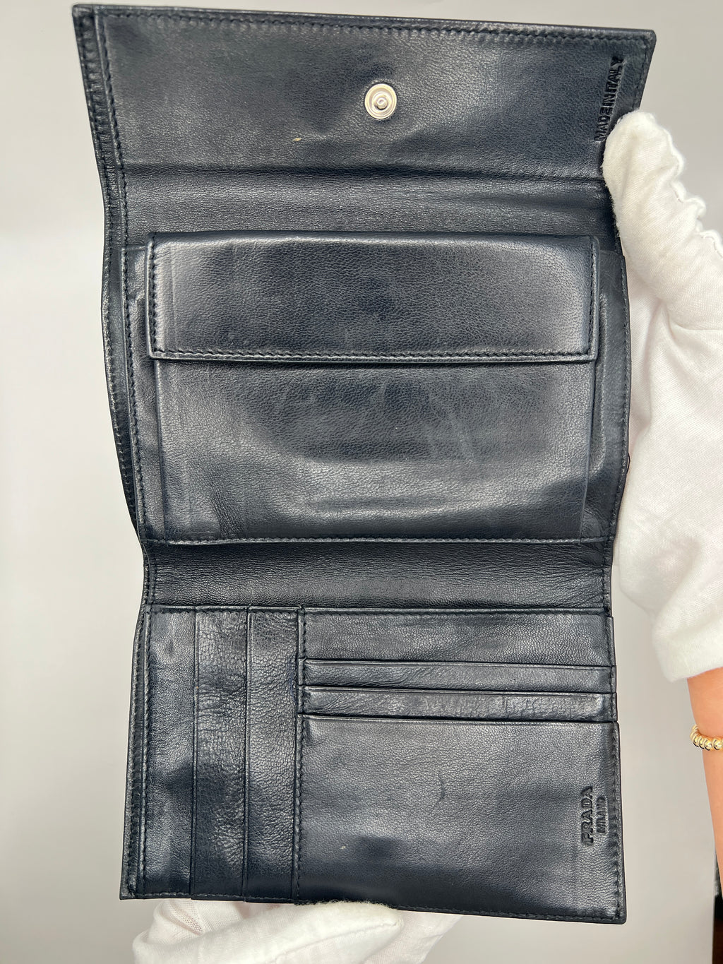 Prada Nylon & Leather Black Trifold Wallet