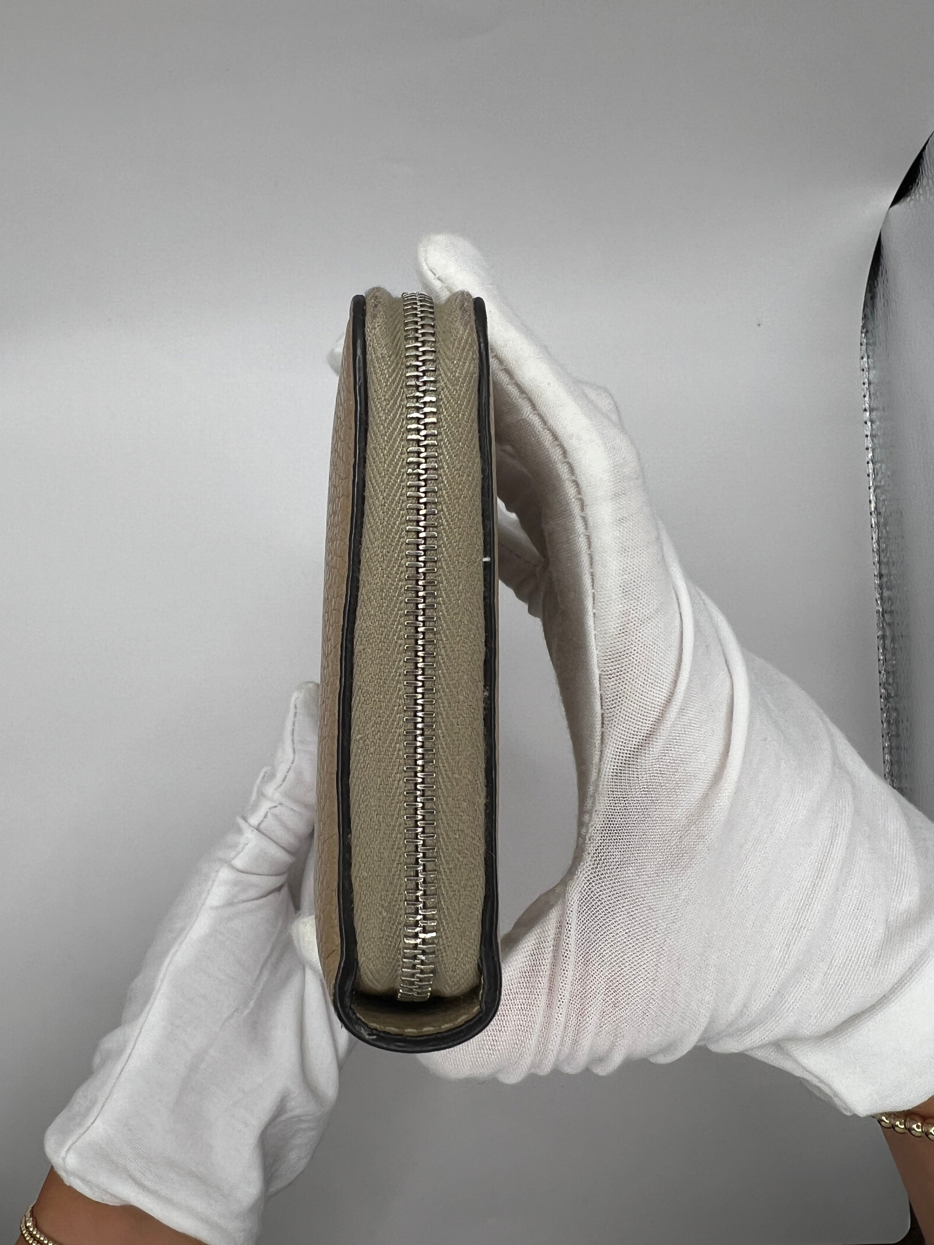 Céline Large Zip-Around Wallet in Taupe Grained Leather with Red Interior