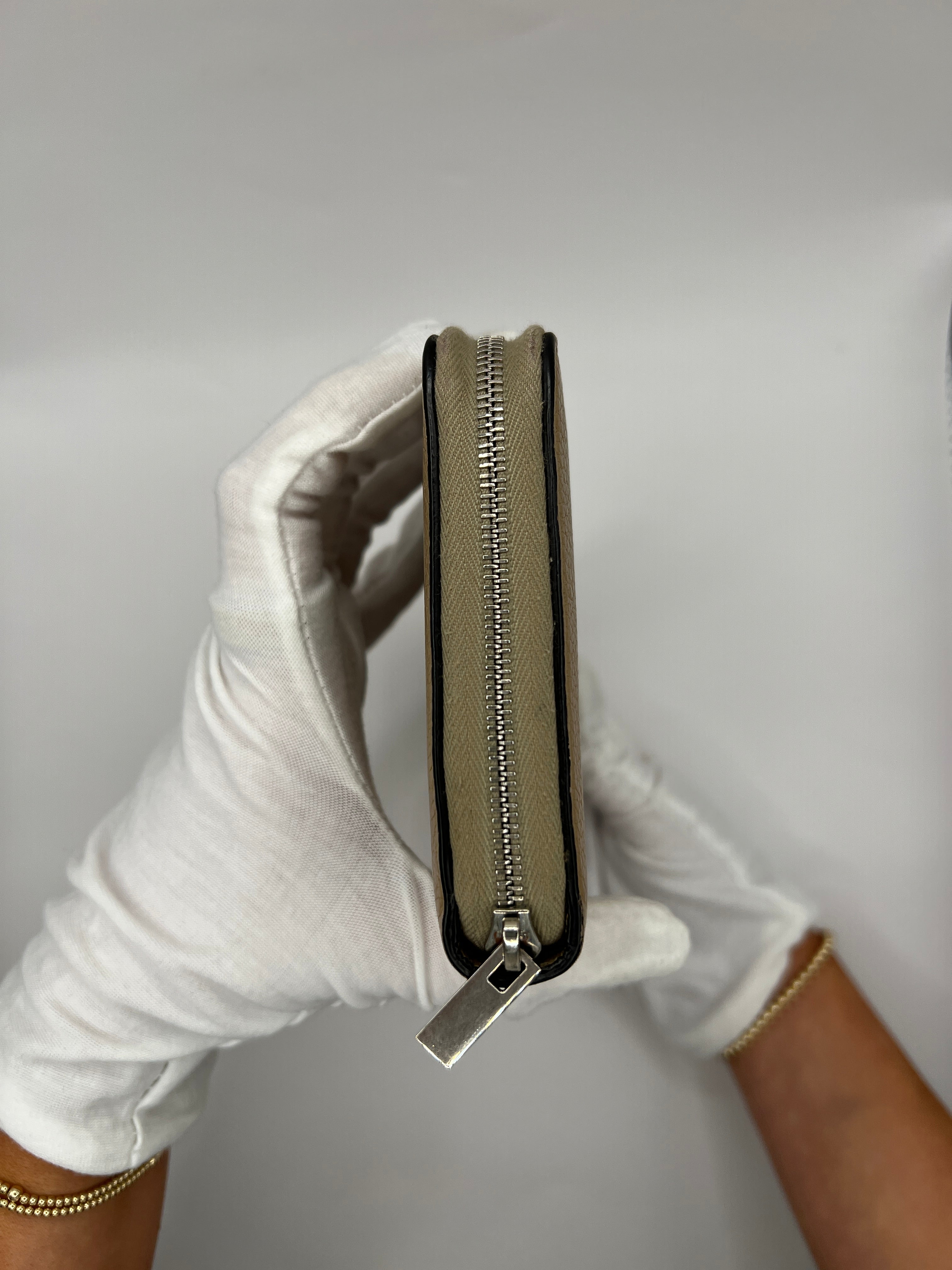 Céline Large Zip-Around Wallet in Taupe Grained Leather with Red Interior