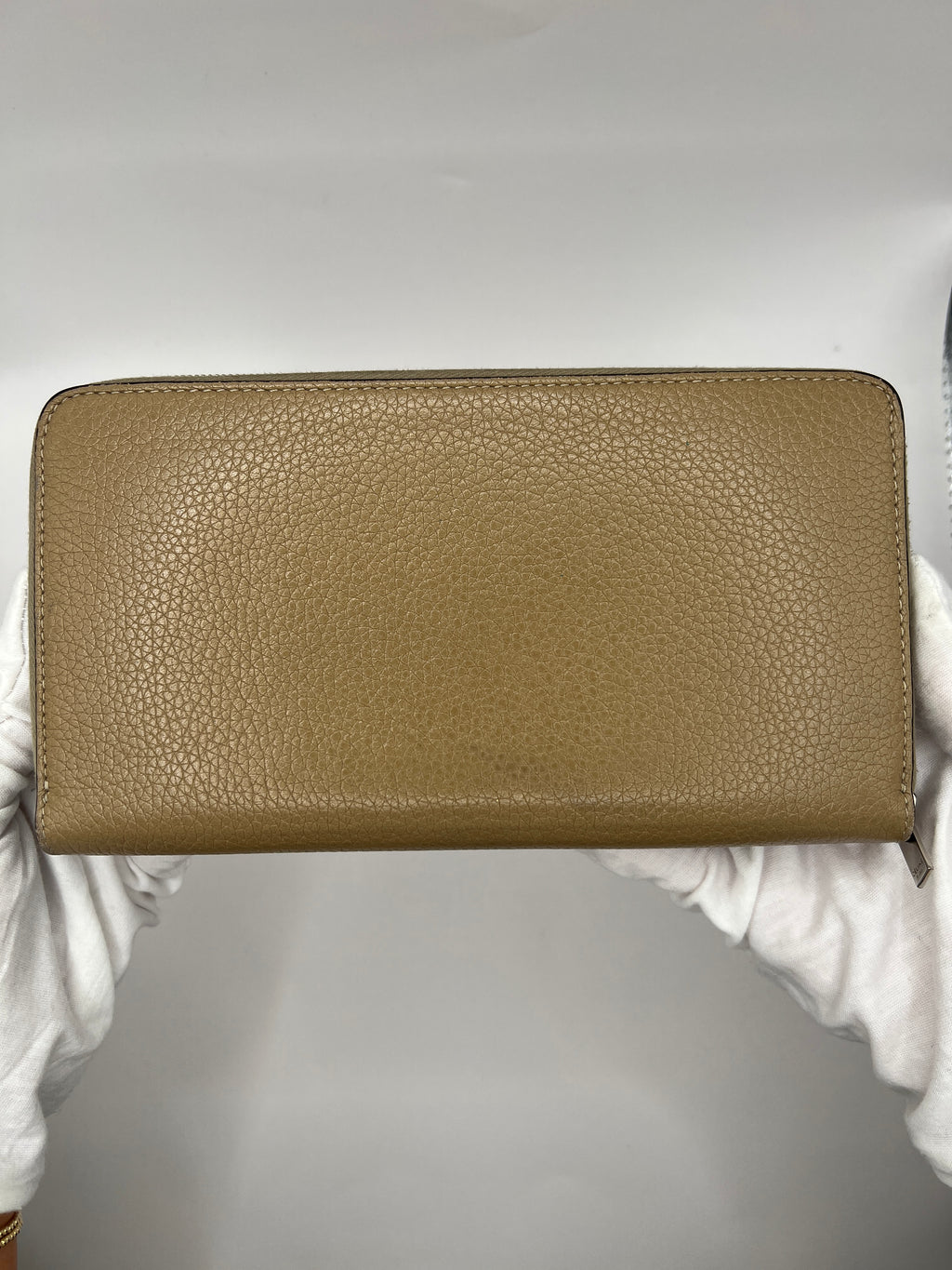 Céline Large Zip-Around Wallet in Taupe Grained Leather with Red Interior