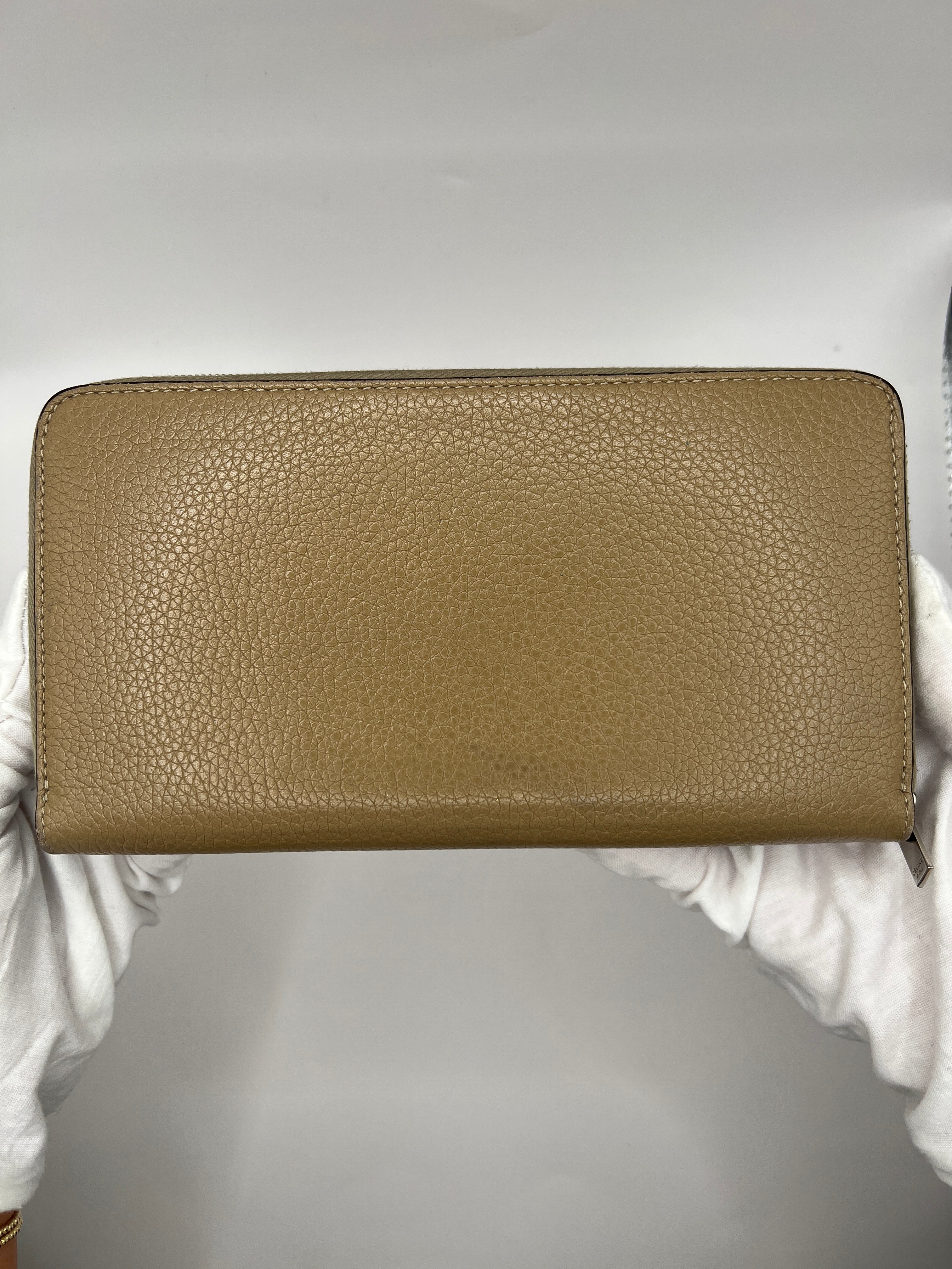 Céline Large Zip-Around Wallet in Taupe Grained Leather with Red Interior