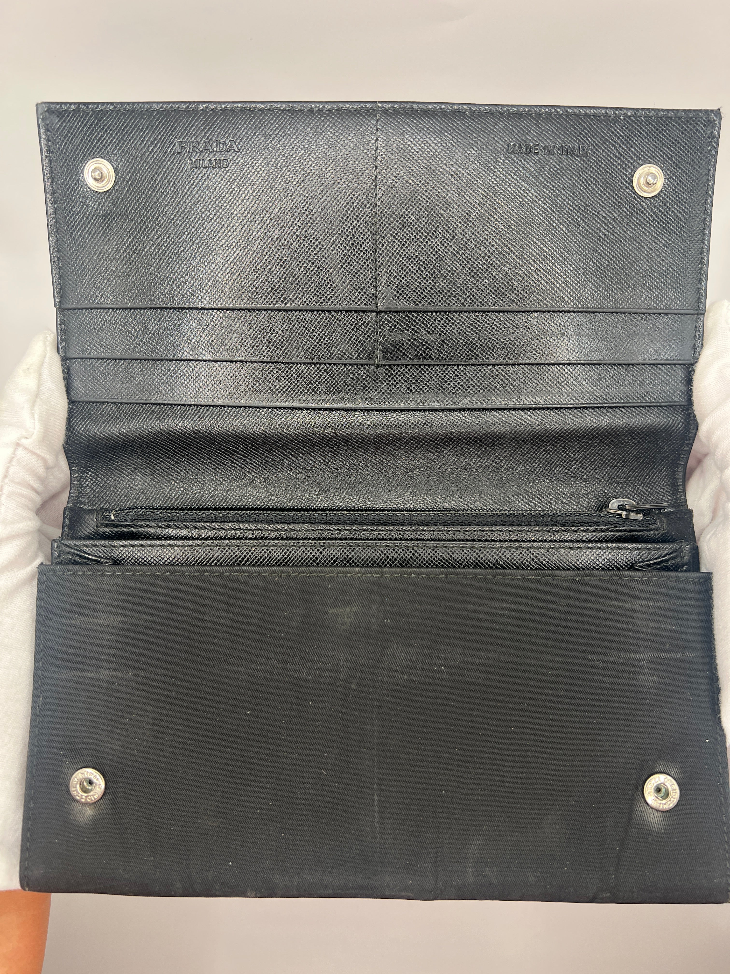 Prada Black Nylon Continental Wallet