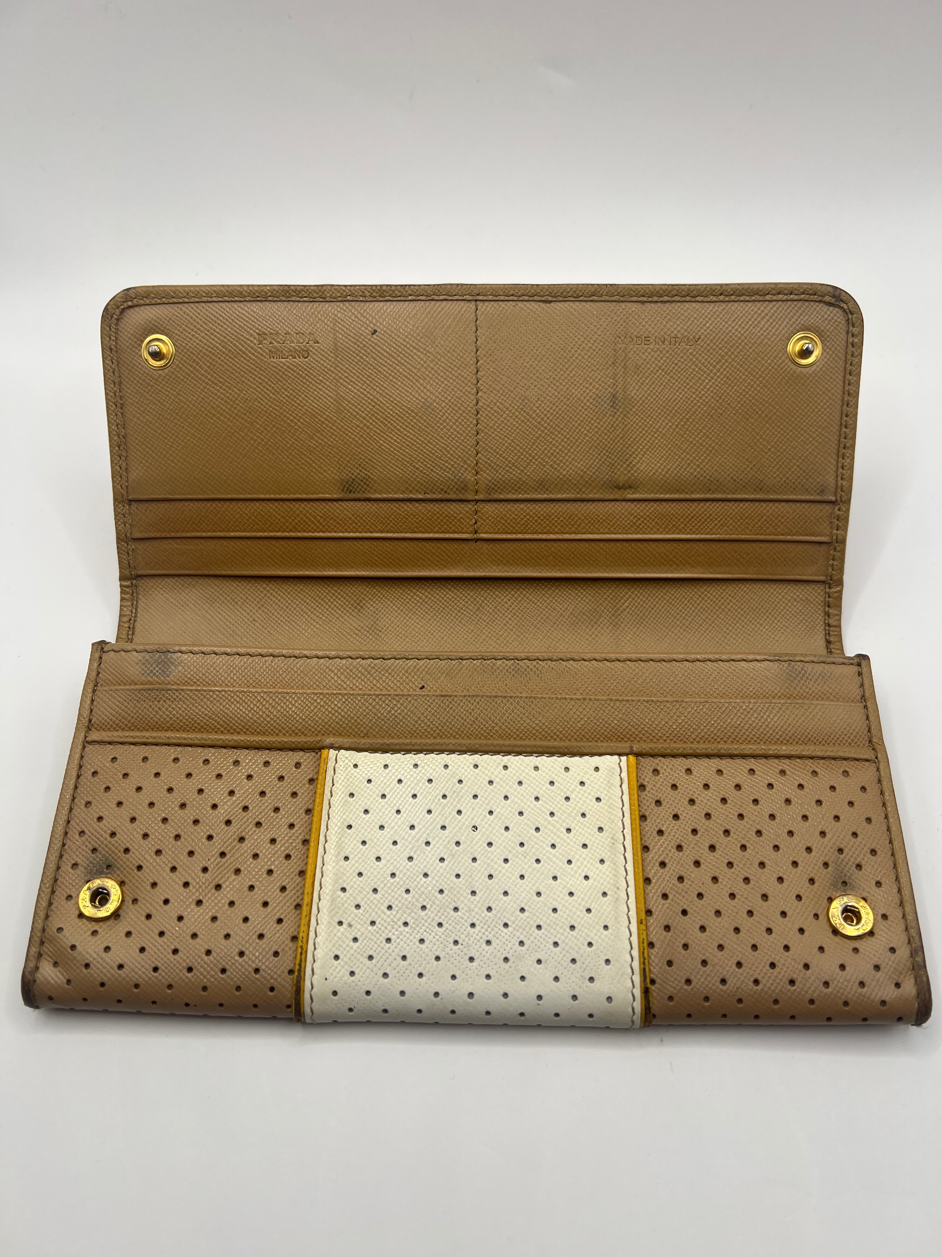 Prada Perforated Saffiano Leather Continental Wallet