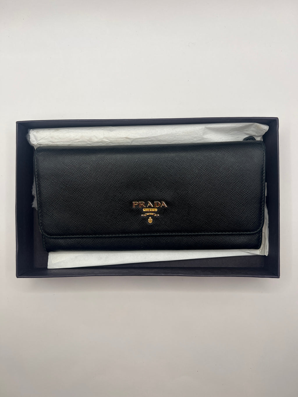 Prada Long Saffiano Leather Black Wallet Red Interior with Box