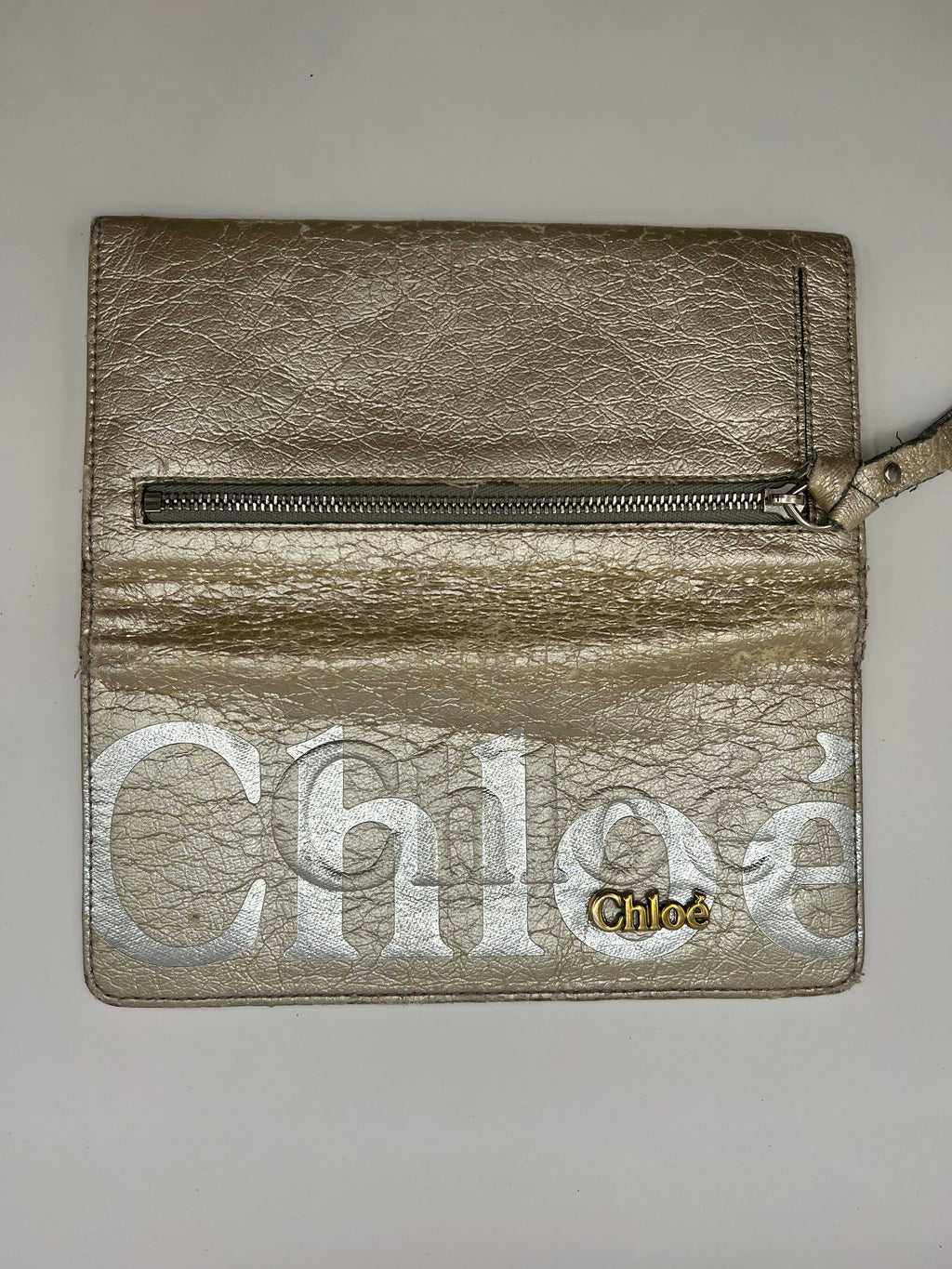 Chloé Metallic Gold Logo Continental Wallet