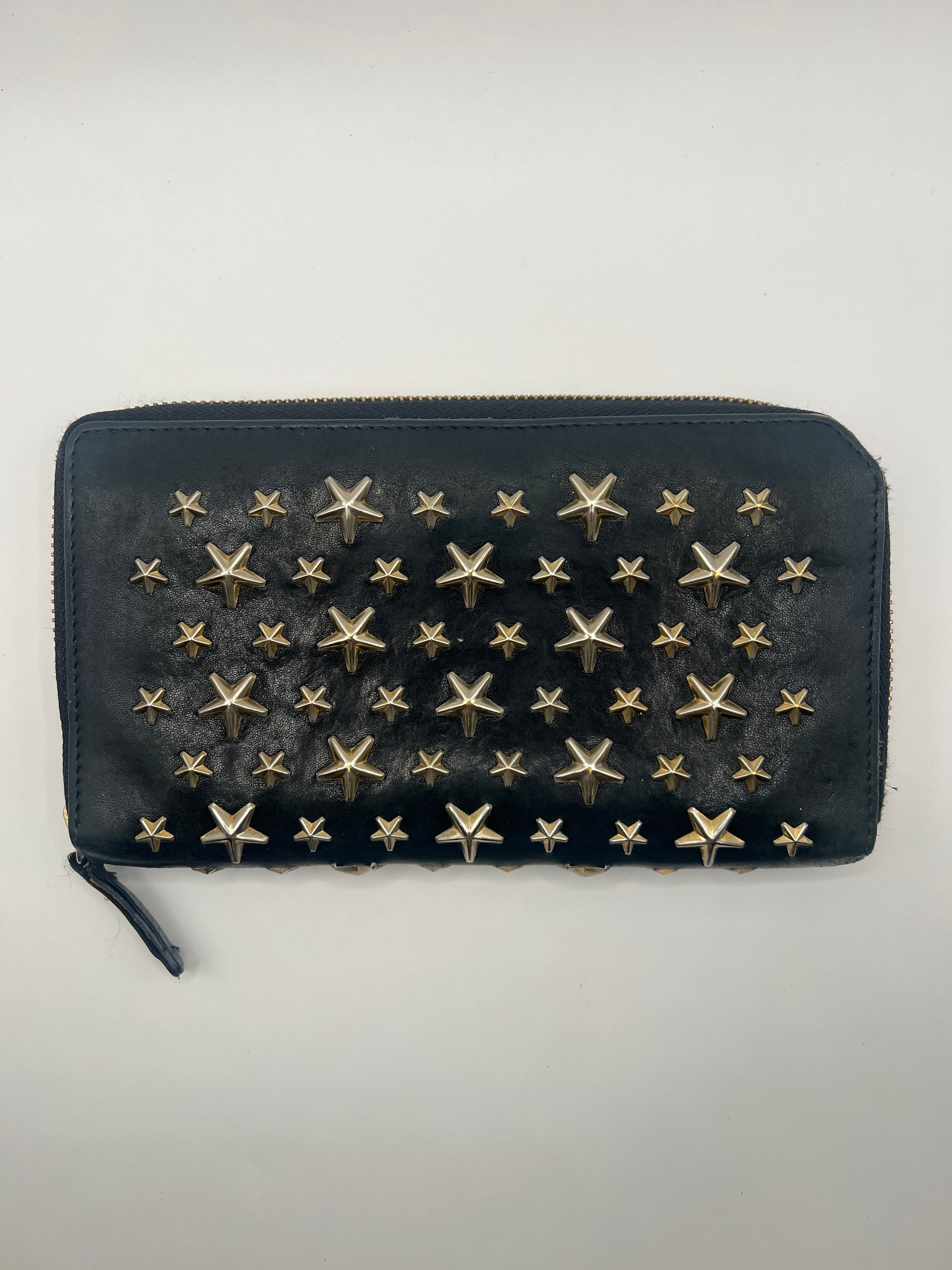 Jimmy Choo Black Star Studded Zip-Around Wallet