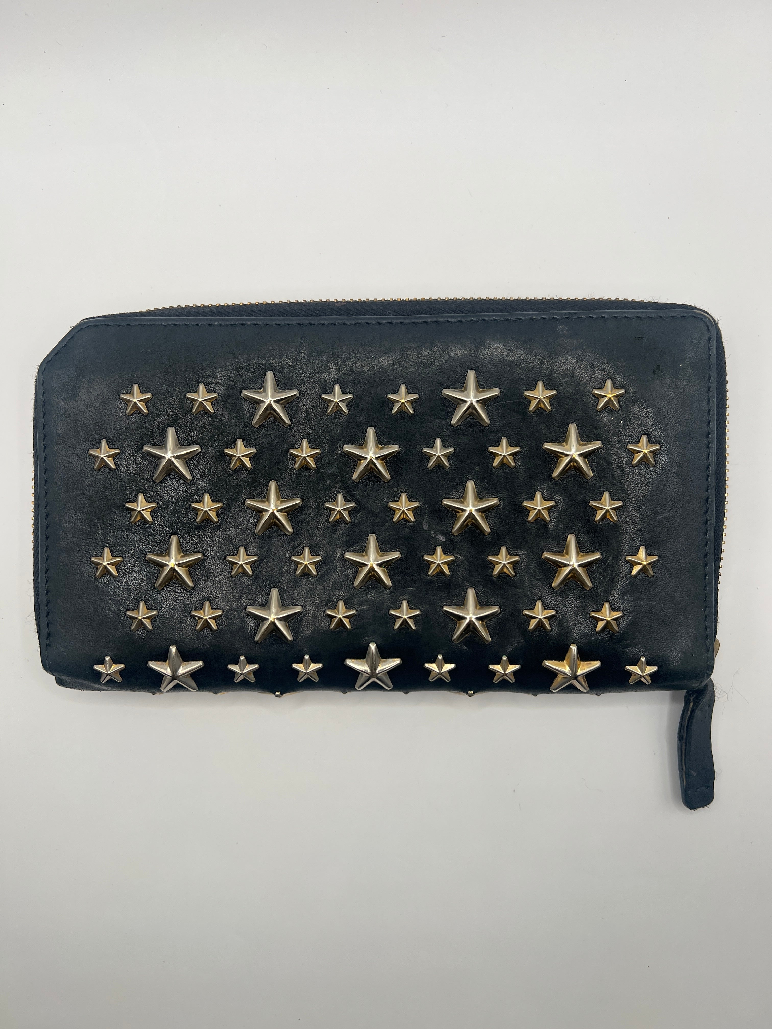 Jimmy Choo Black Star Studded Zip-Around Wallet