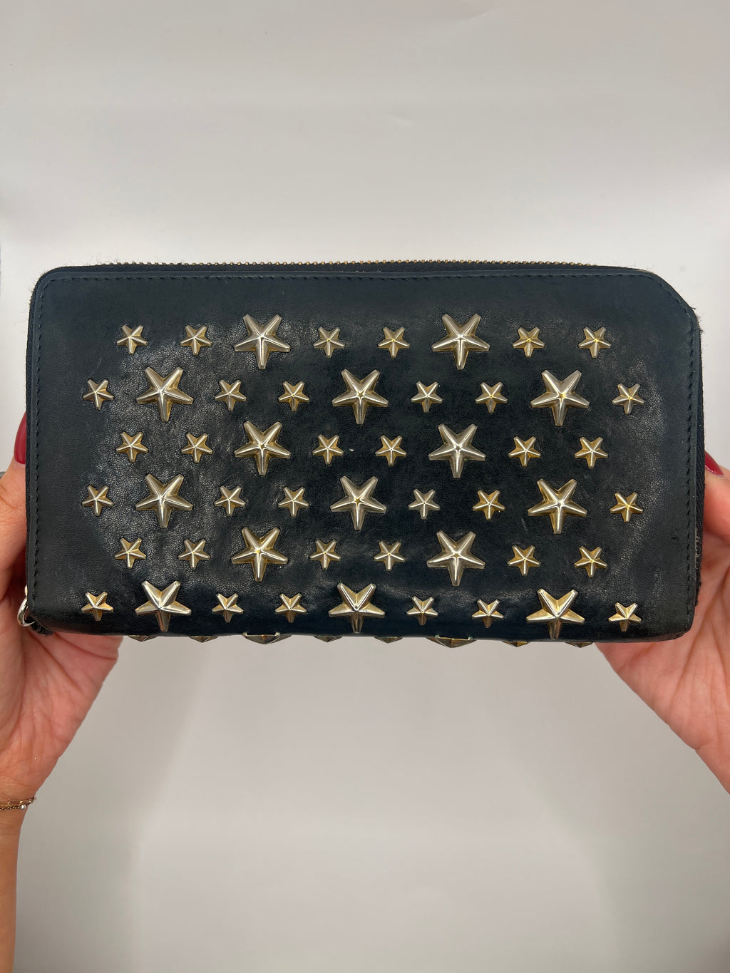 Jimmy Choo Black Star Studded Zip-Around Wallet