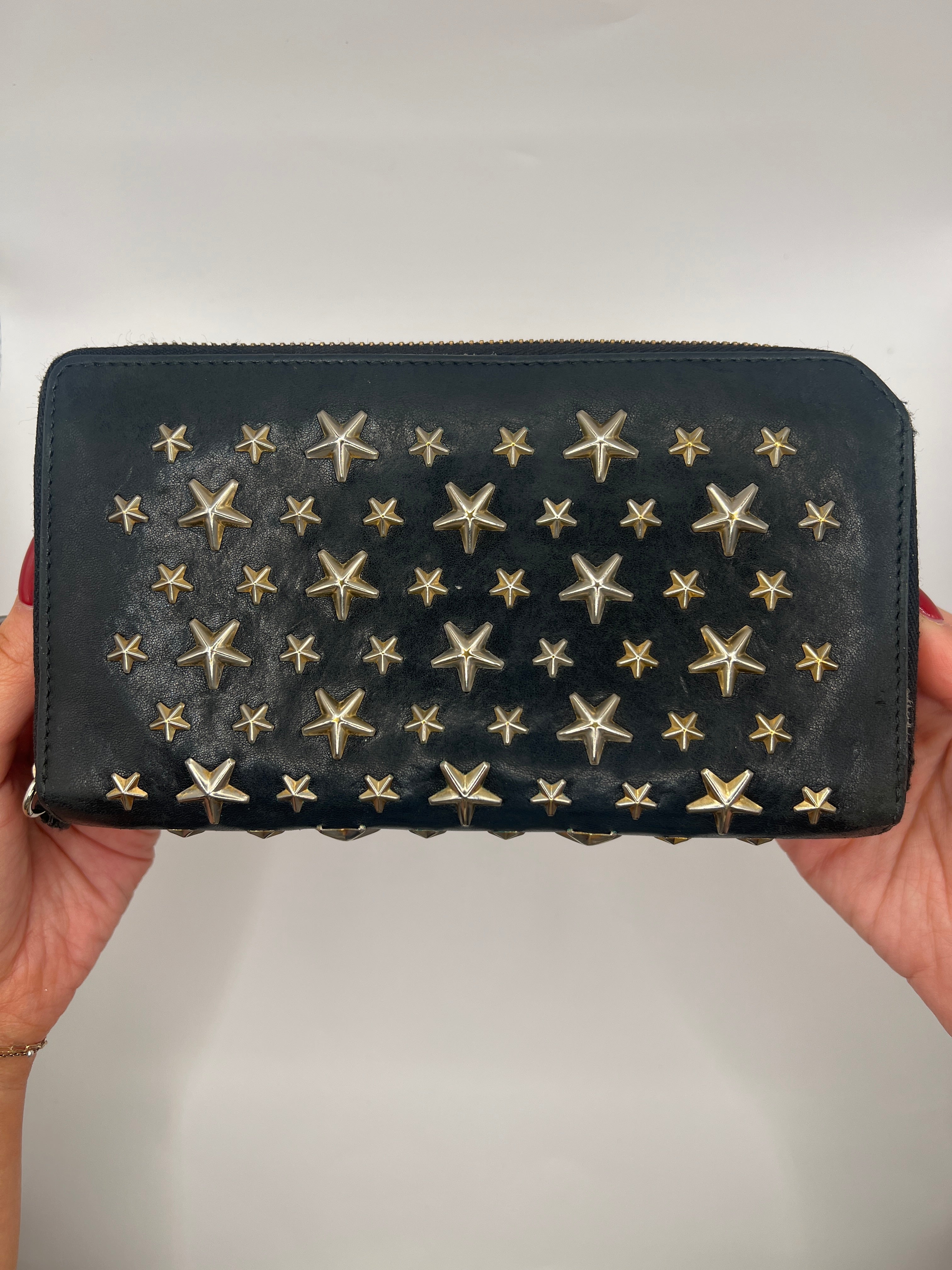Jimmy Choo Black Star Studded Zip-Around Wallet
