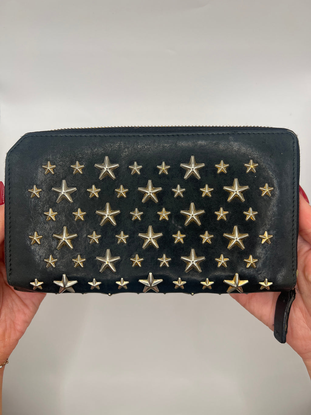 Jimmy Choo Black Star Studded Zip-Around Wallet