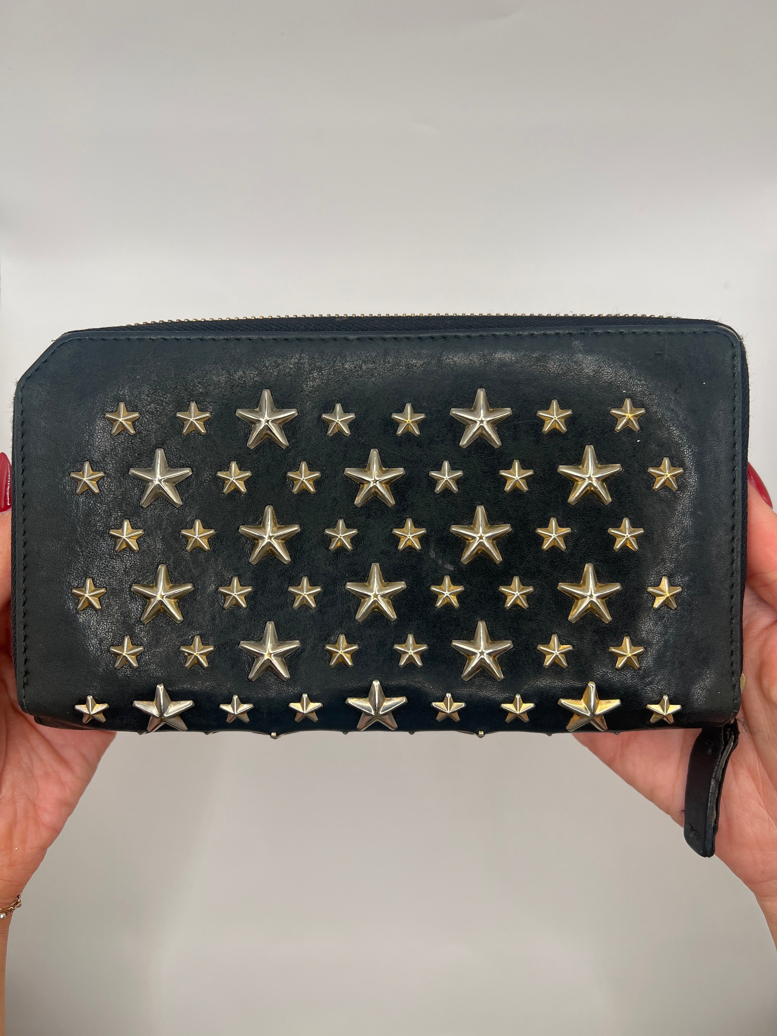 Jimmy Choo Black Star Studded Zip-Around Wallet