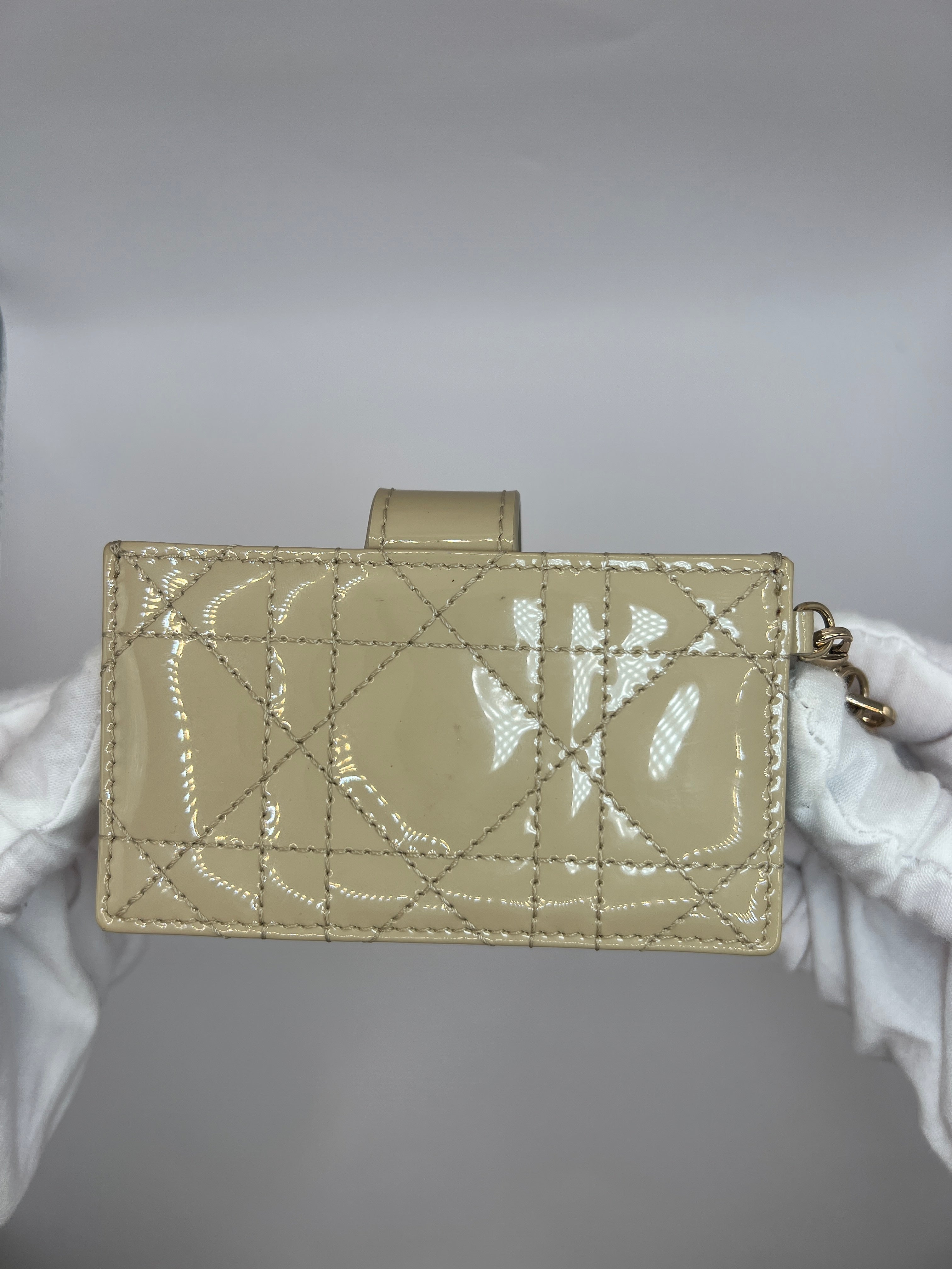 Lady Dior “Jasmine” Card Holder – Sand-Colored Patent Cannage Calfskin