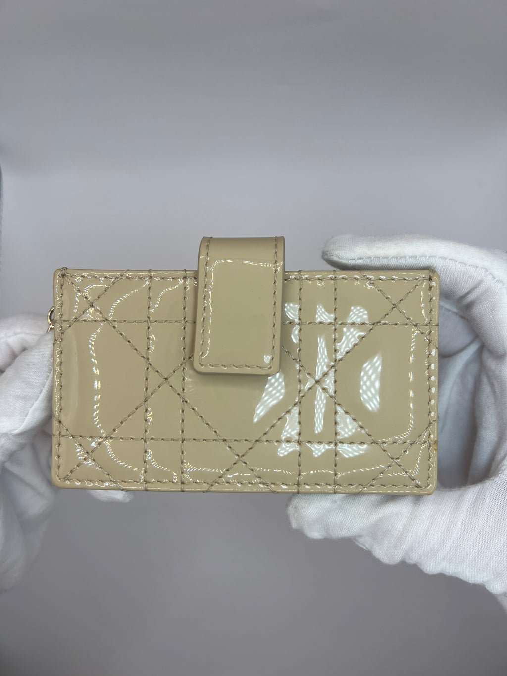 Lady Dior “Jasmine” Card Holder – Sand-Colored Patent Cannage Calfskin