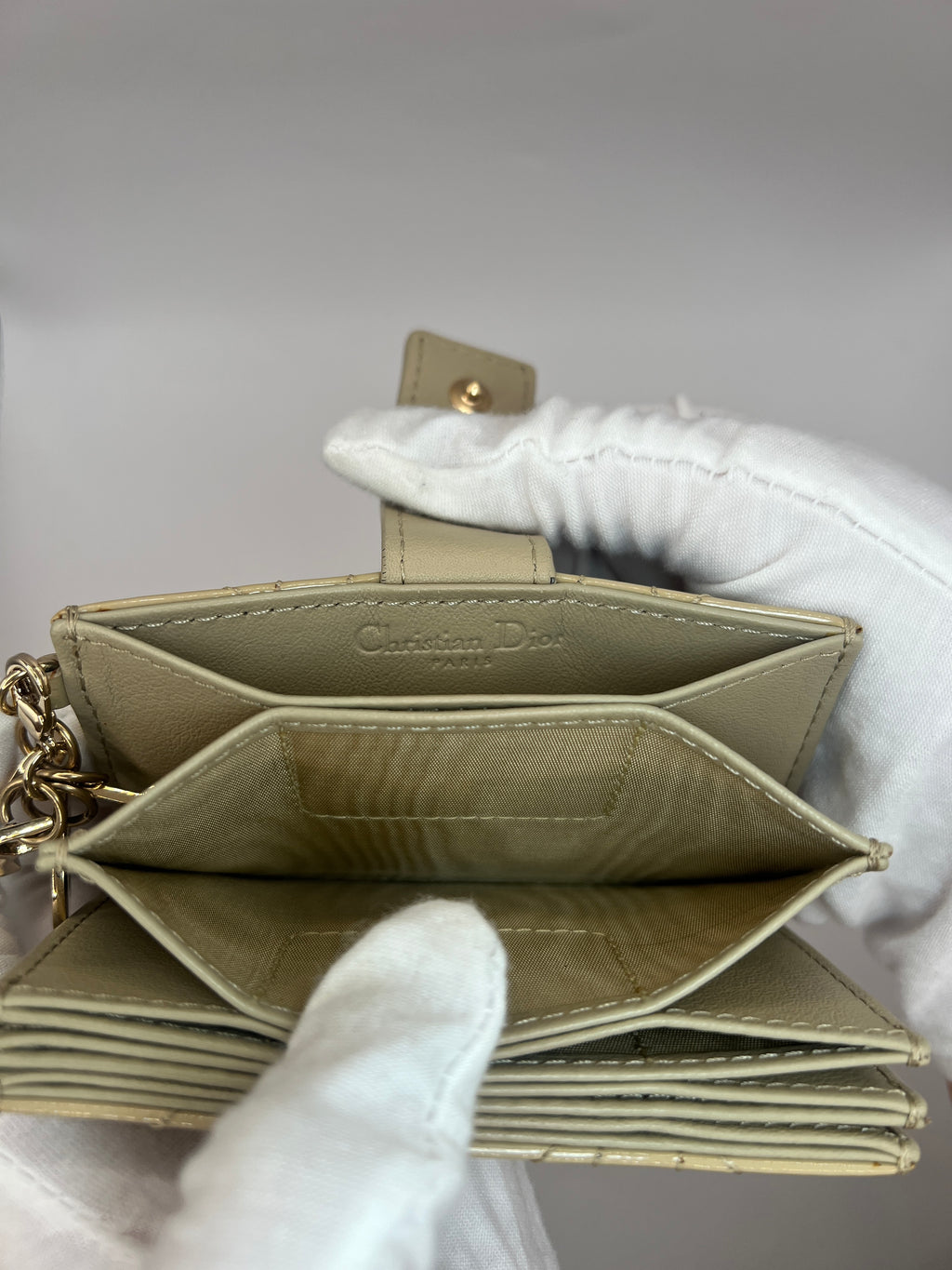 Lady Dior “Jasmine” Card Holder – Sand-Colored Patent Cannage Calfskin