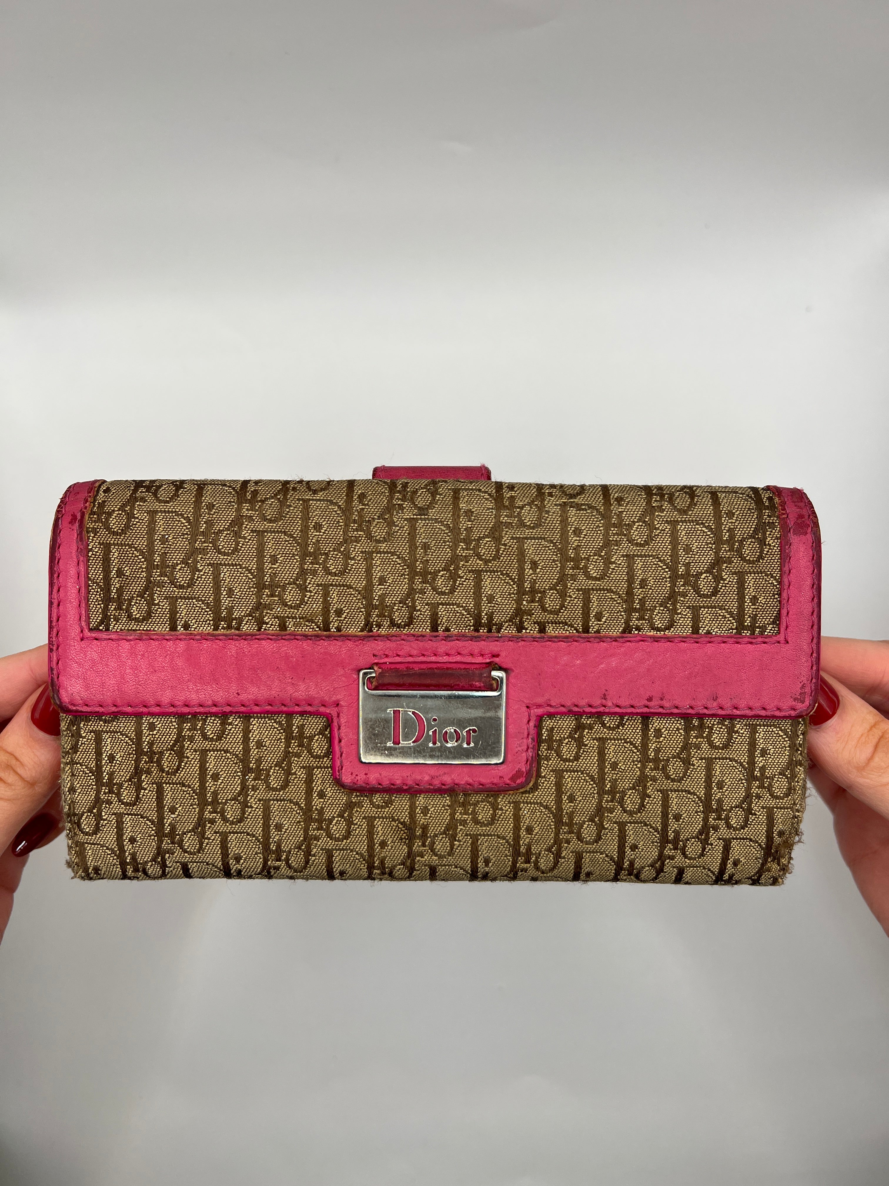 Christian Dior Trotter Canvas & Pink Leather Continental Wallet