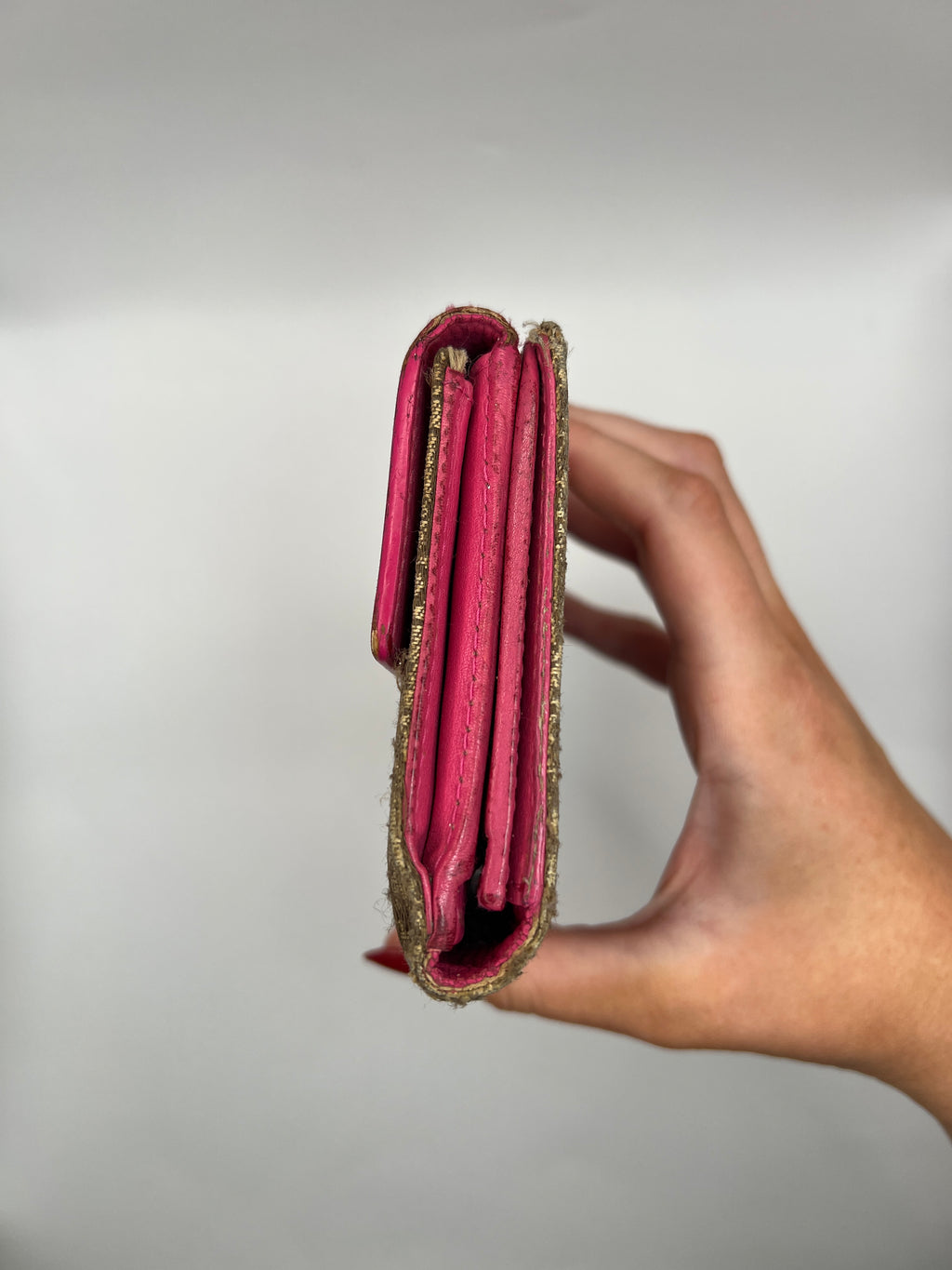 Christian Dior Trotter Canvas & Pink Leather Continental Wallet