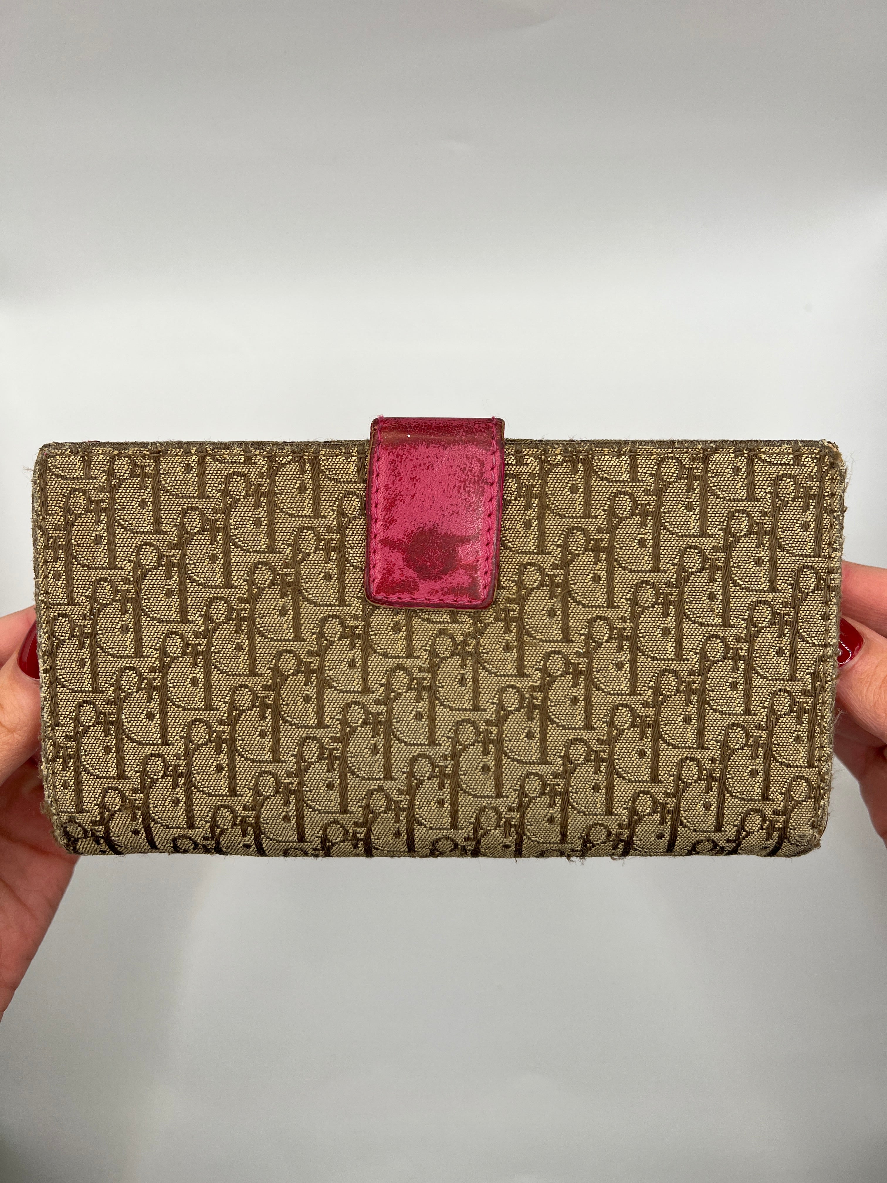 Christian Dior Trotter Canvas & Pink Leather Continental Wallet