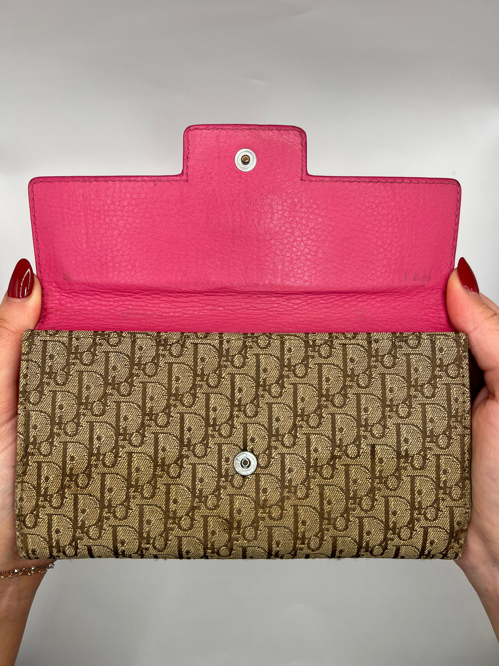 Christian Dior Trotter Canvas & Pink Leather Continental Wallet