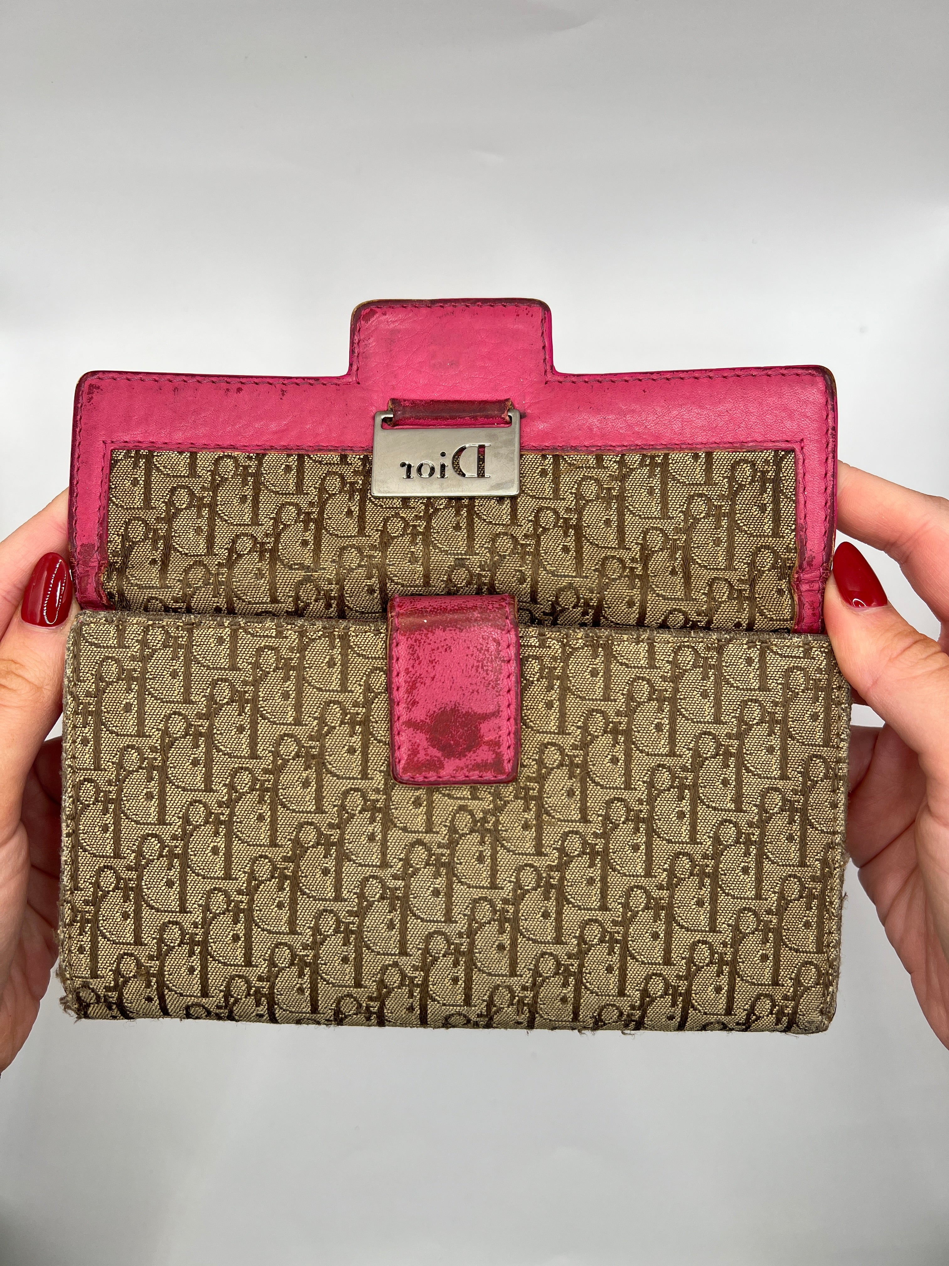 Christian Dior Trotter Canvas & Pink Leather Continental Wallet