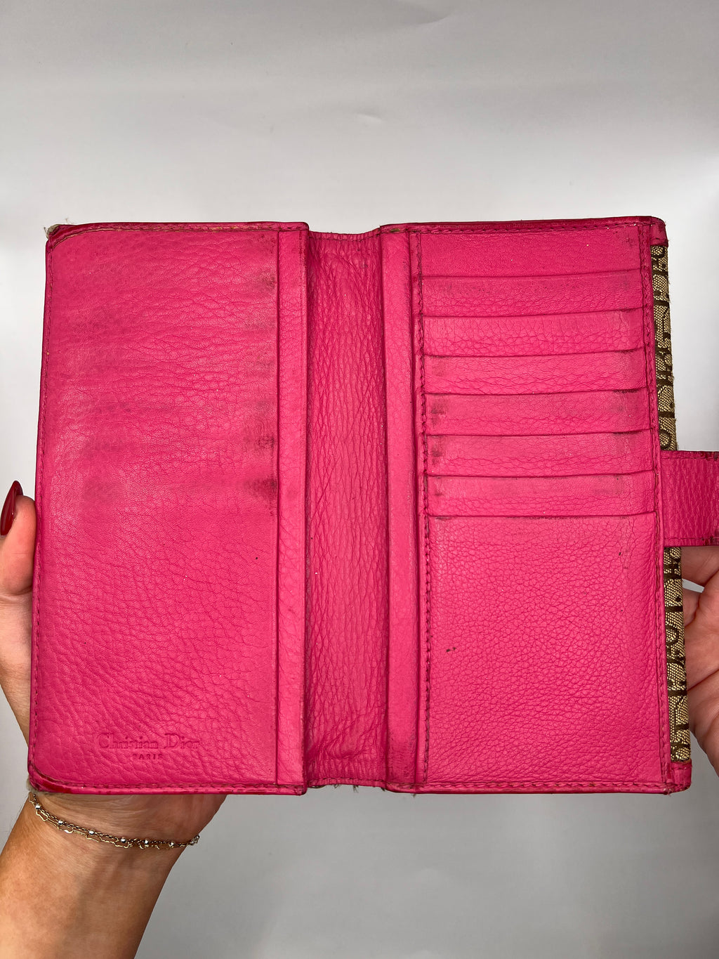 Christian Dior Trotter Canvas & Pink Leather Continental Wallet
