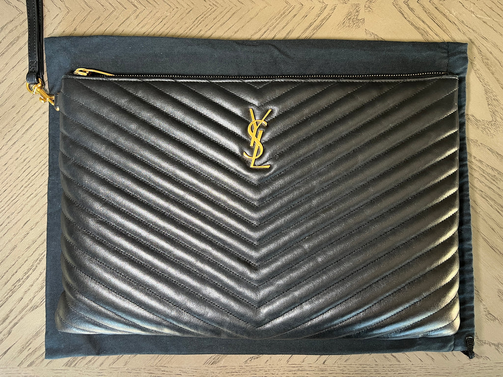 YSL Monogram Large Pouch in Smooth Leather Black