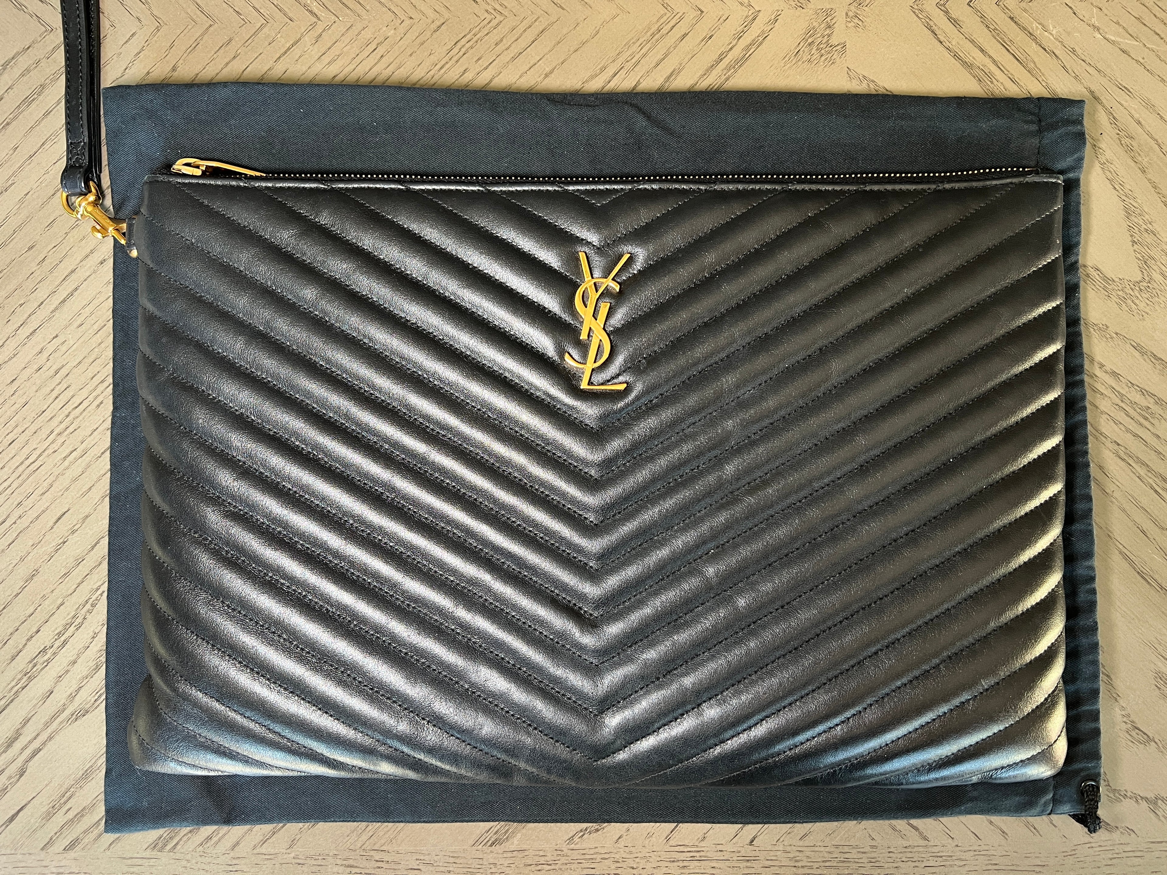 YSL Monogram Large Pouch in Smooth Leather Black