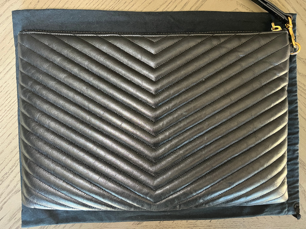 YSL Monogram Large Pouch in Smooth Leather Black