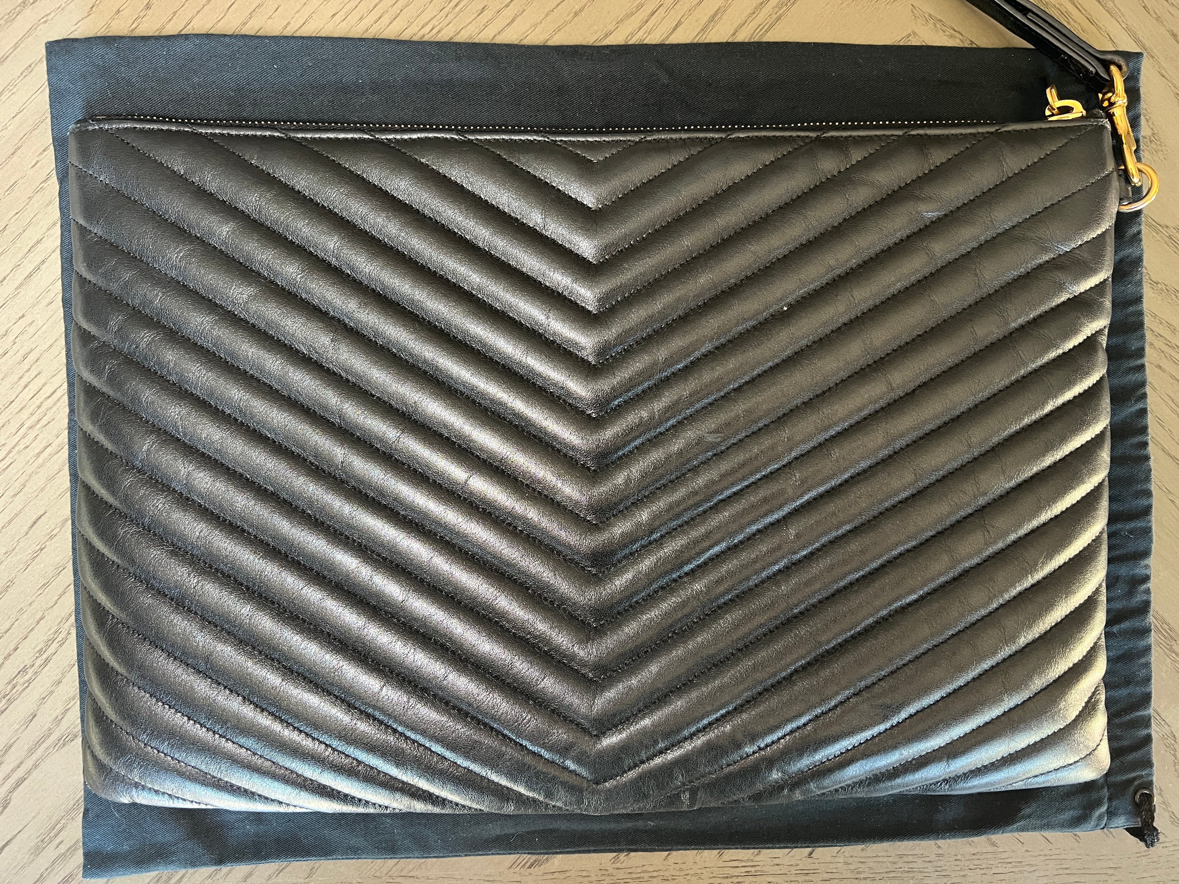 YSL Monogram Large Pouch in Smooth Leather Black