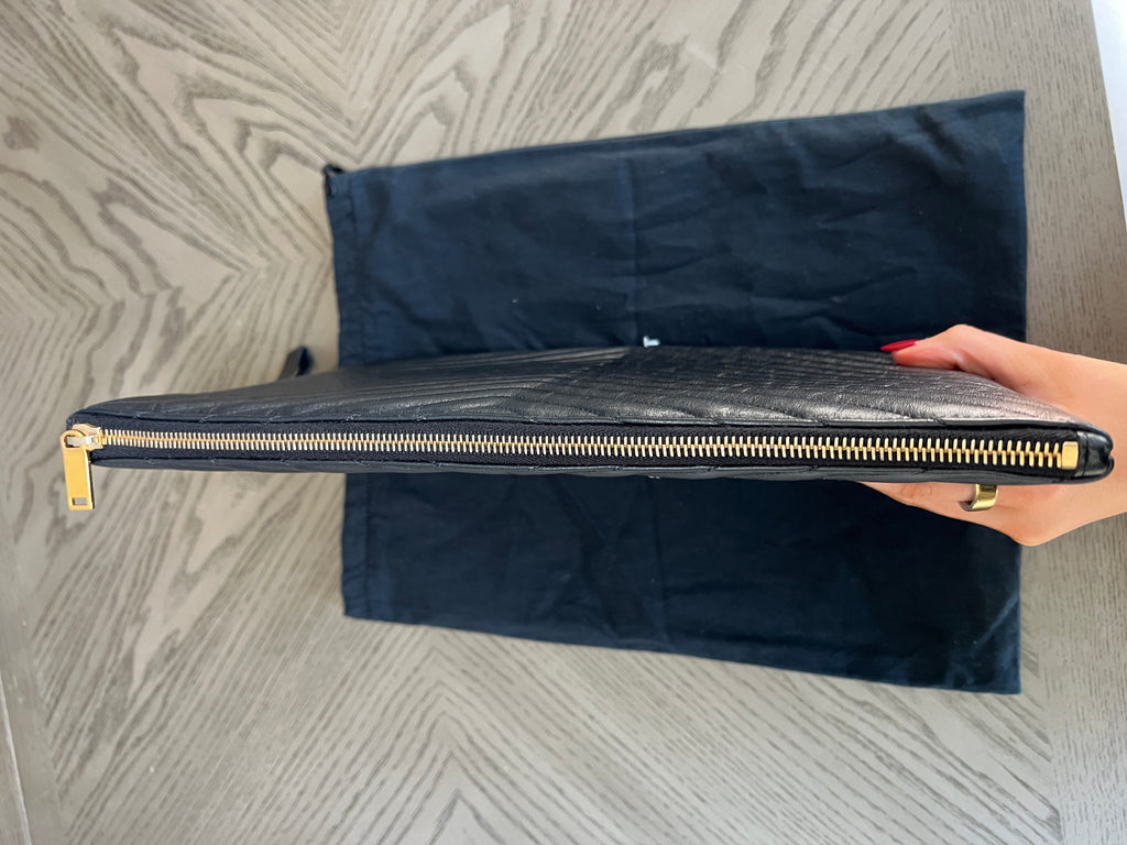 YSL Monogram Large Pouch in Smooth Leather Black