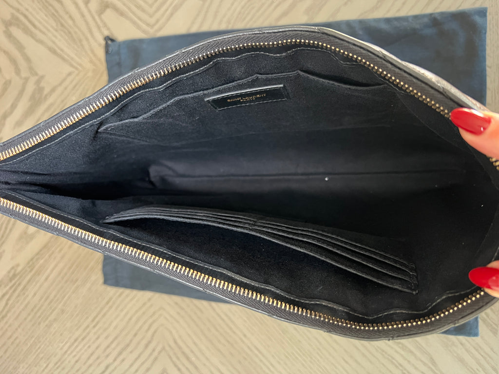 YSL Monogram Large Pouch in Smooth Leather Black