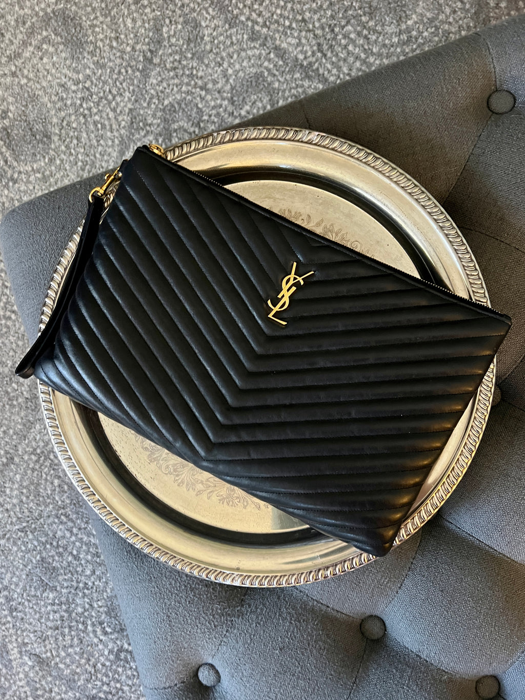 YSL Monogram Large Pouch in Smooth Leather Black