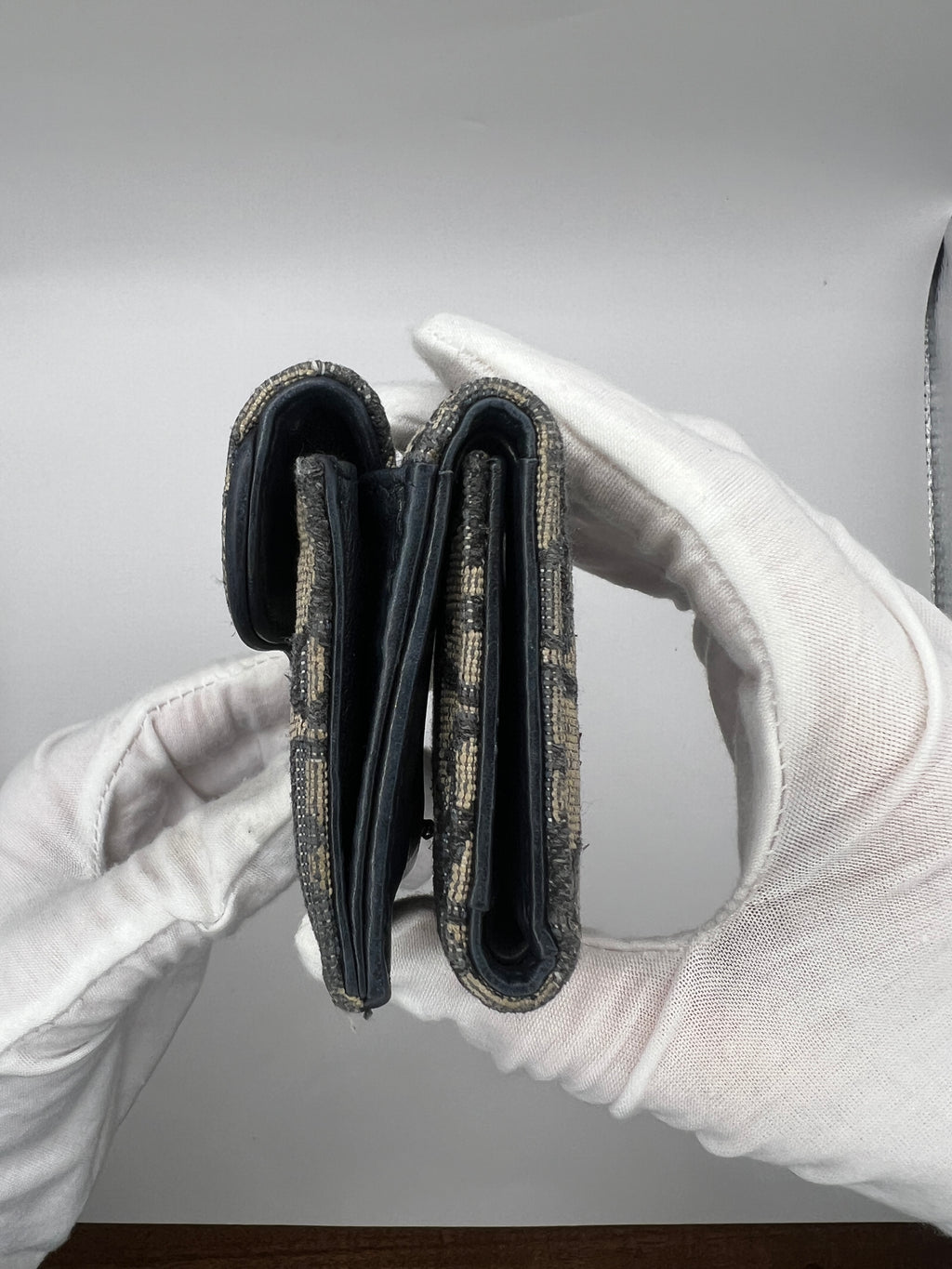 Christian Dior Navy Oblique Canvas & Leather Compact Wallet