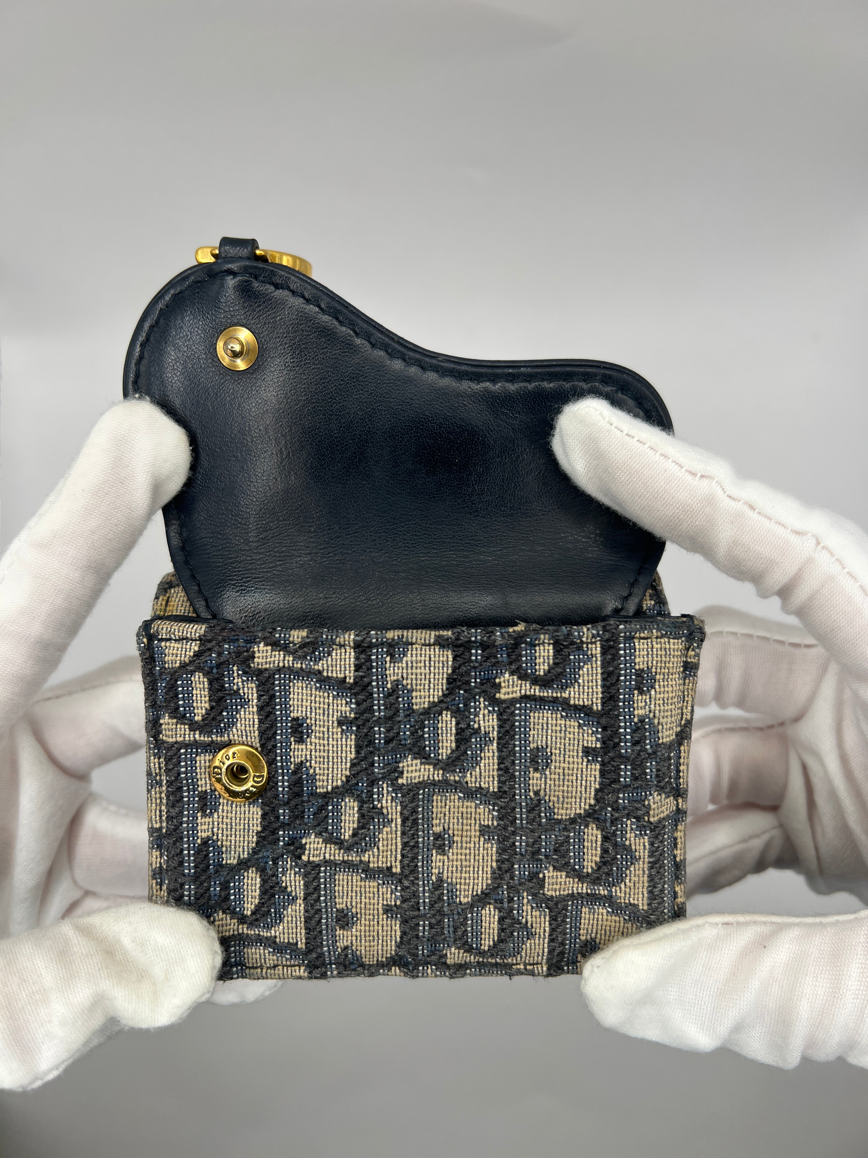 Christian Dior Navy Oblique Canvas & Leather Compact Wallet