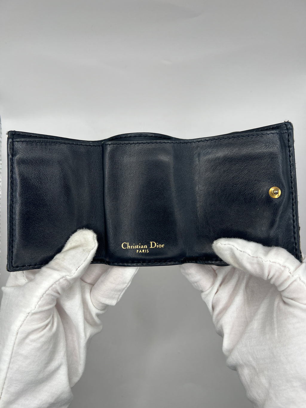 Christian Dior Navy Oblique Canvas & Leather Compact Wallet