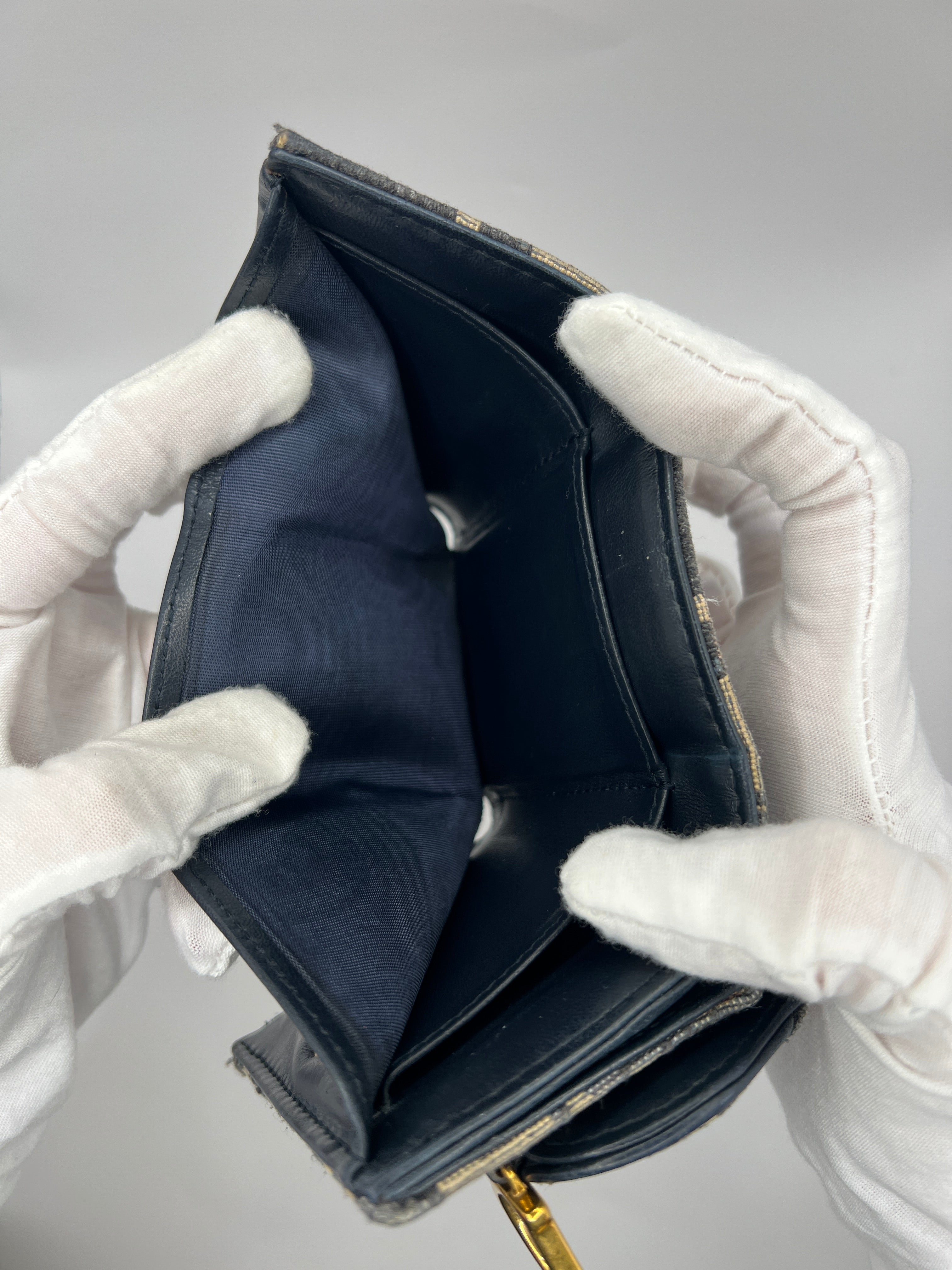 Christian Dior Navy Oblique Canvas & Leather Compact Wallet