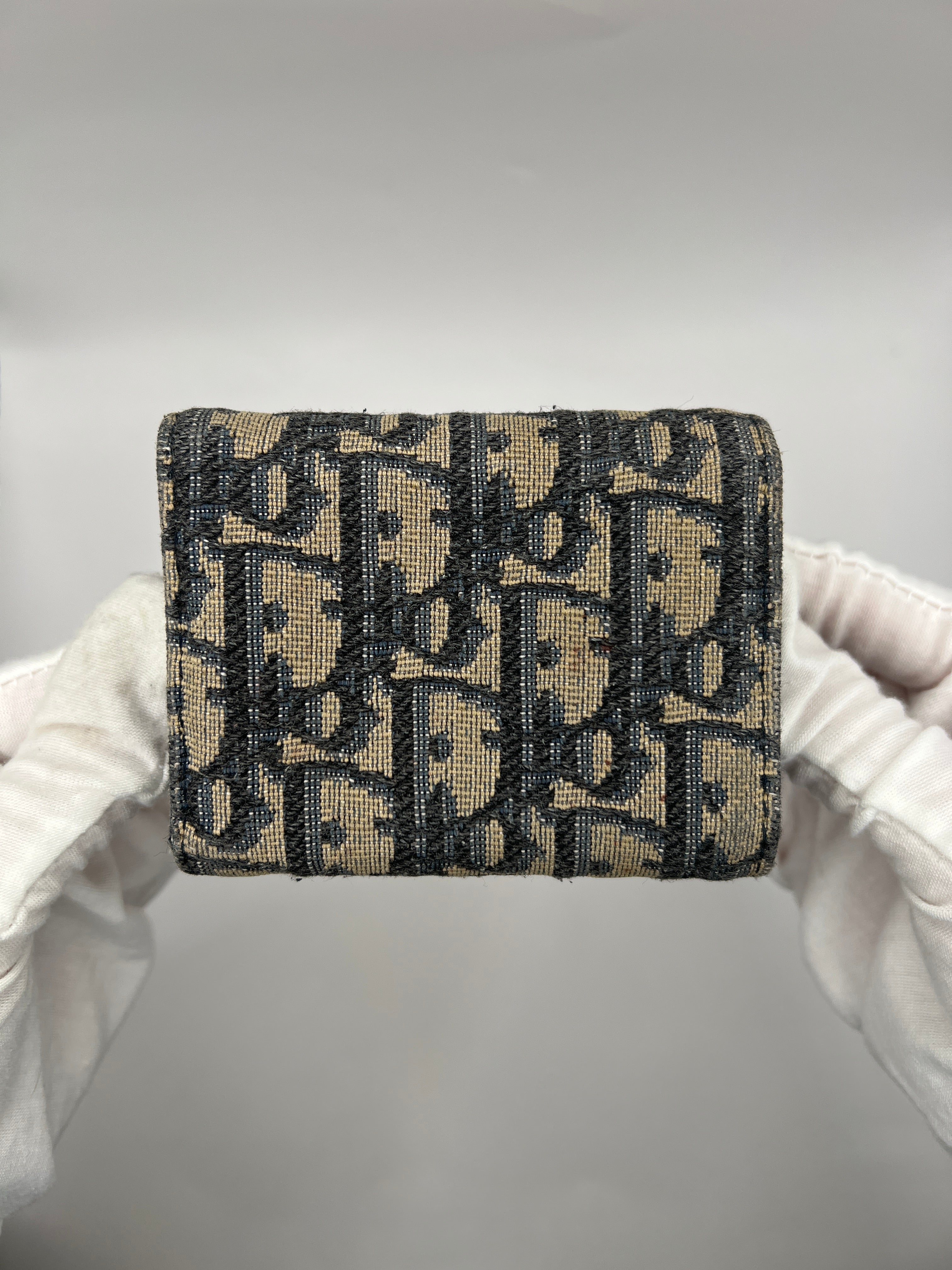 Christian Dior Navy Oblique Canvas & Leather Compact Wallet