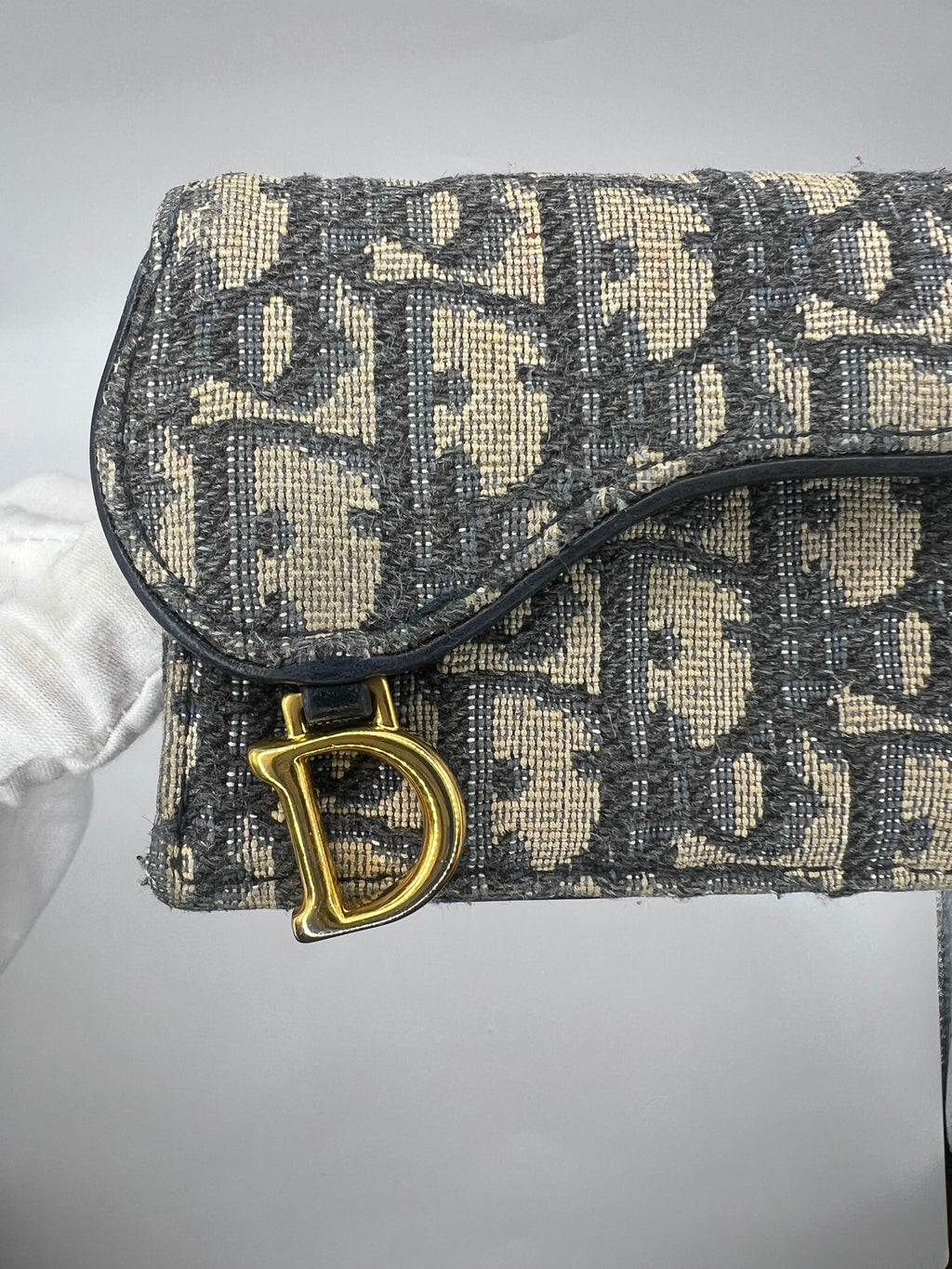 Christian Dior Navy Oblique Canvas & Leather Compact Wallet