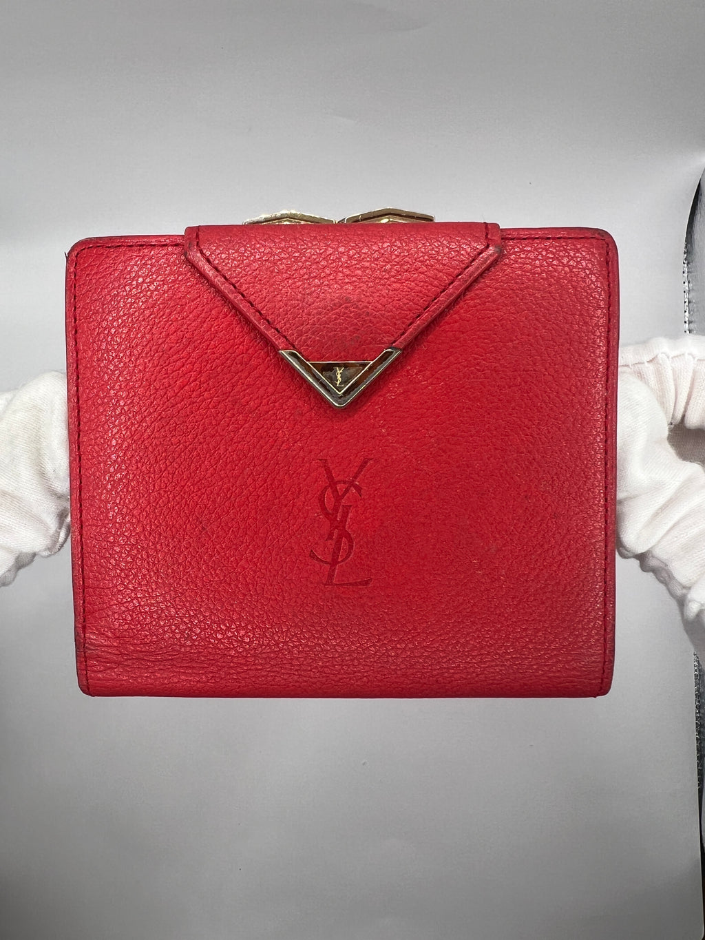 Vintage Yves Saint Laurent Red Leather Bifold Wallet