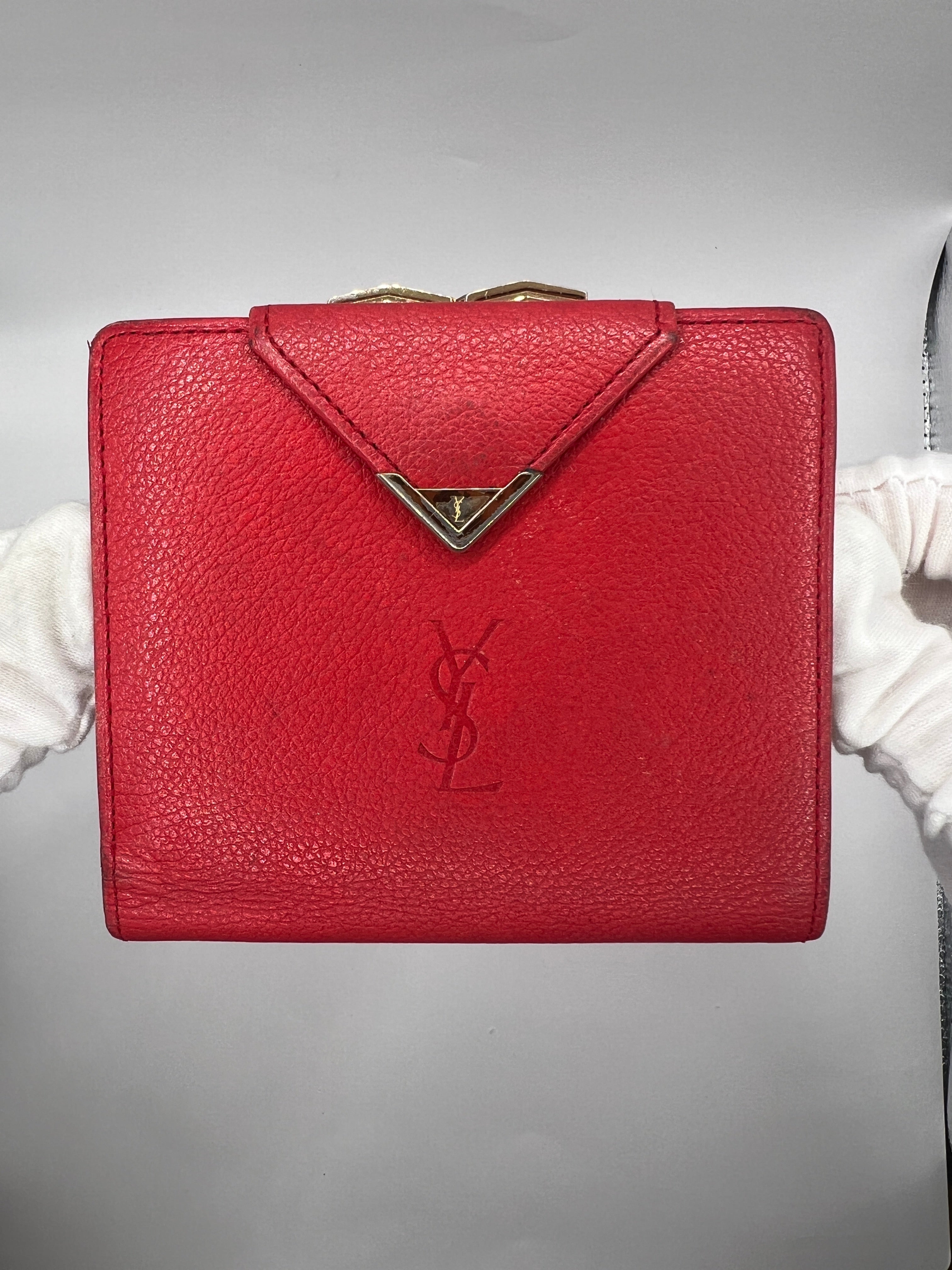Vintage Yves Saint Laurent Red Leather Bifold Wallet