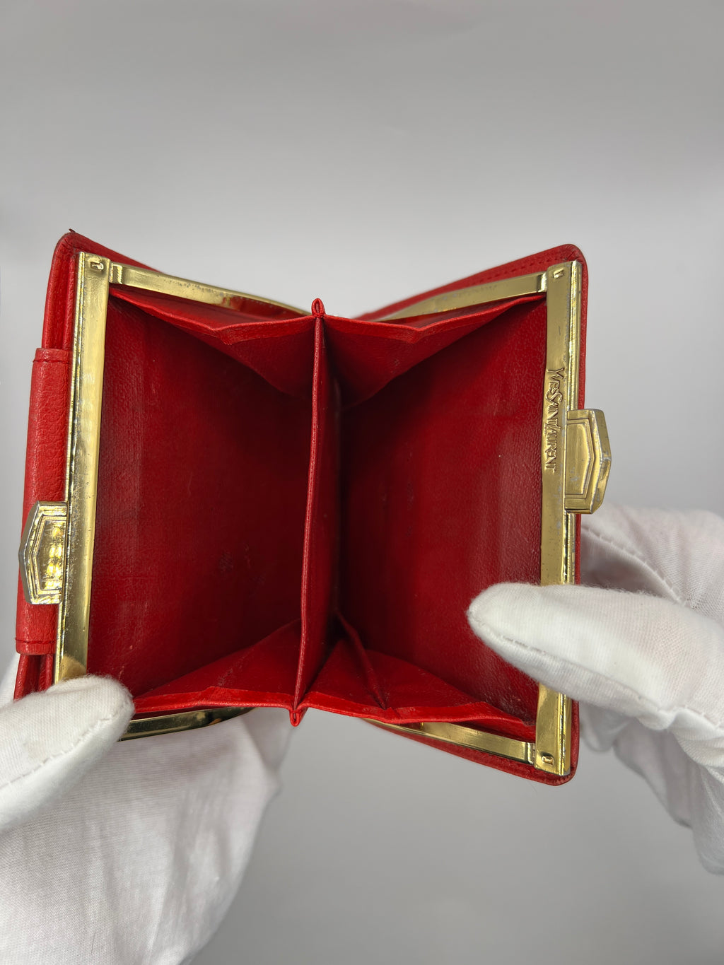 Vintage Yves Saint Laurent Red Leather Bifold Wallet