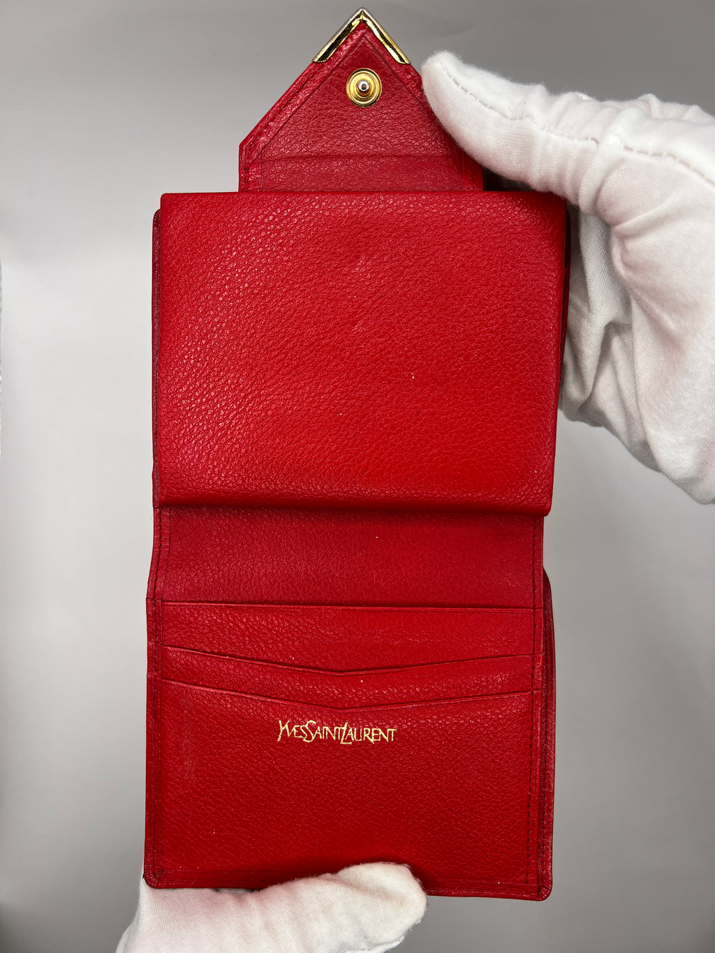 Vintage Yves Saint Laurent Red Leather Bifold Wallet