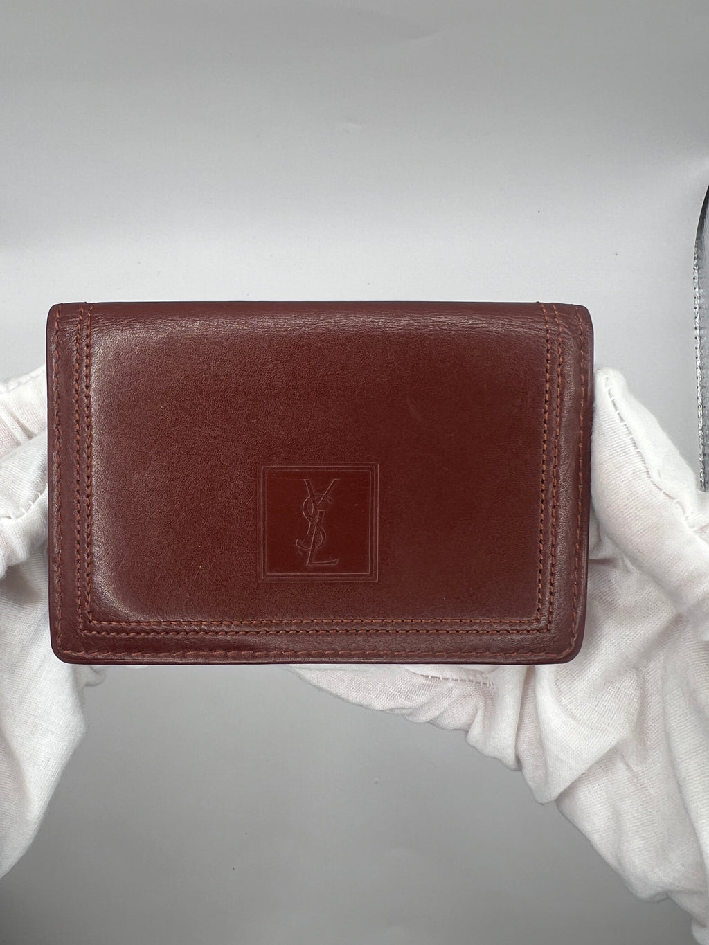 Vintage YSL Brown Leather Bifold Card Holder